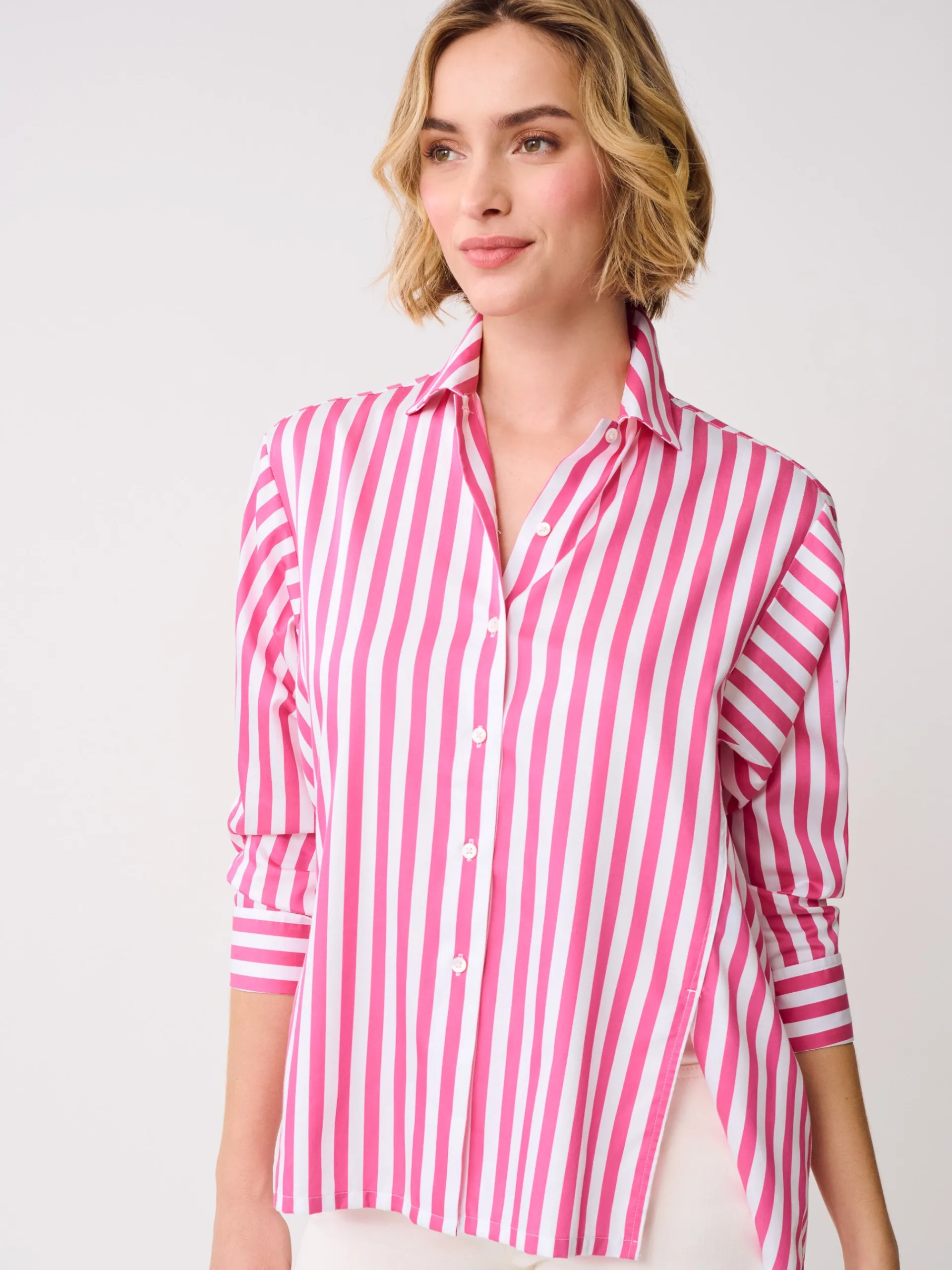 J.McLaughlin Alexis Shirt in Stripe Fuchsia/White Cheap