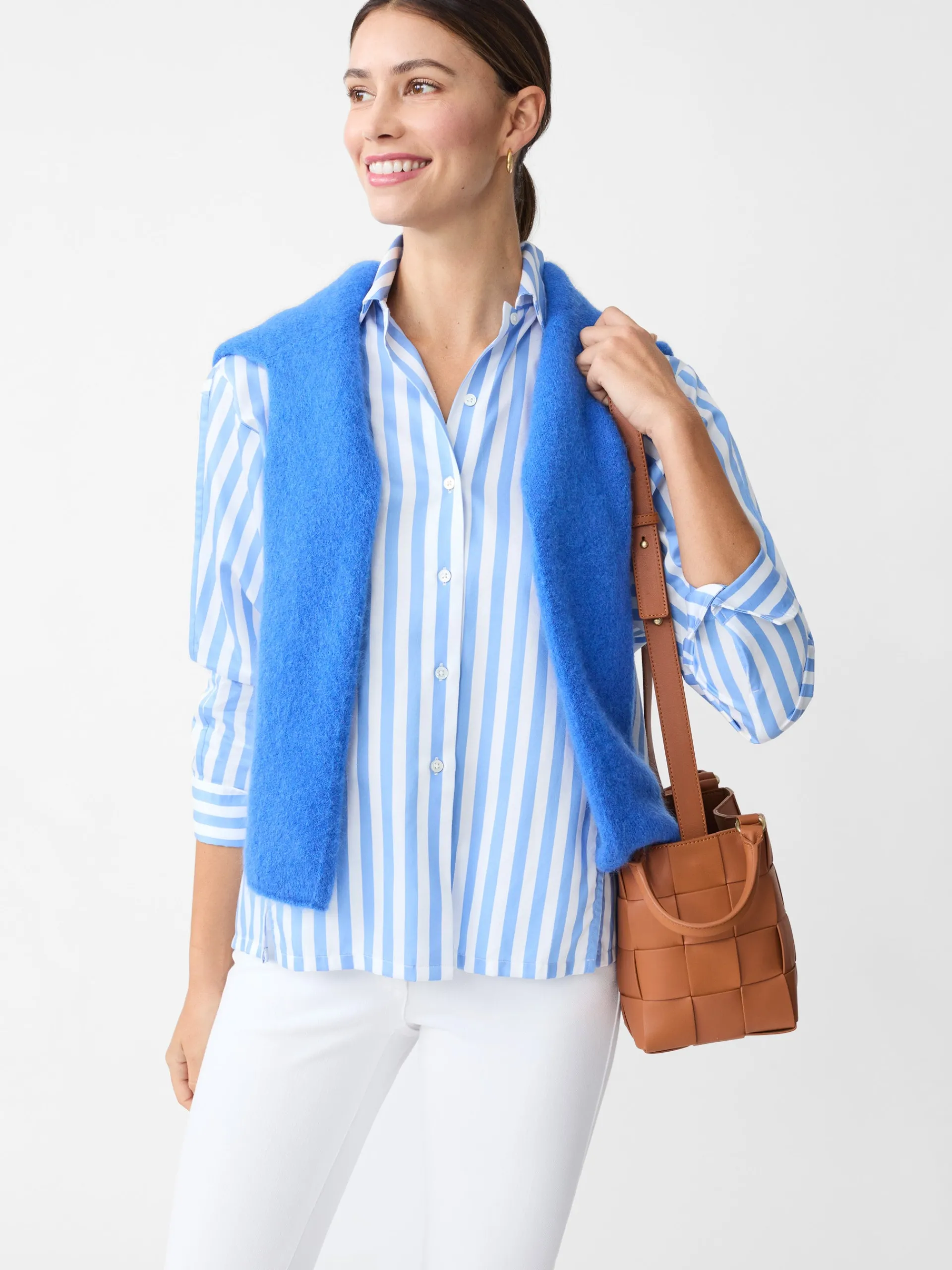 J.McLaughlin Alexis Shirt in Stripe Blue/White Cheap