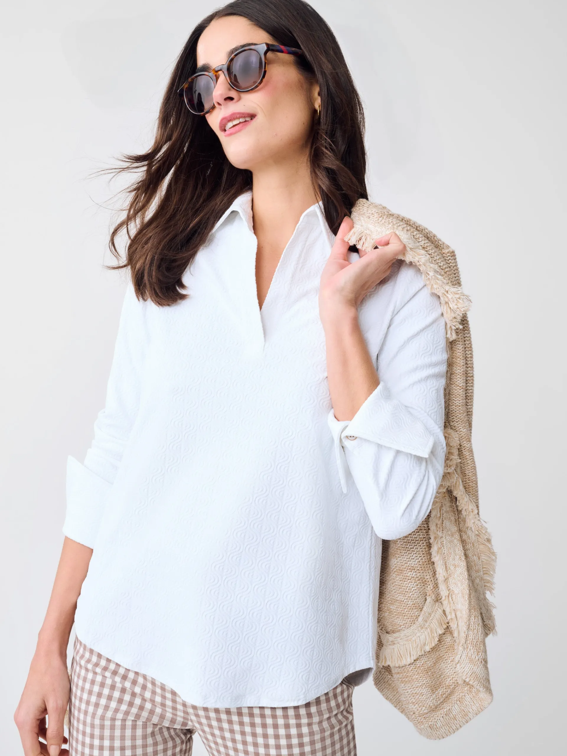 J.McLaughlin Alfie Tunic in Riptide Jacquard White Discount