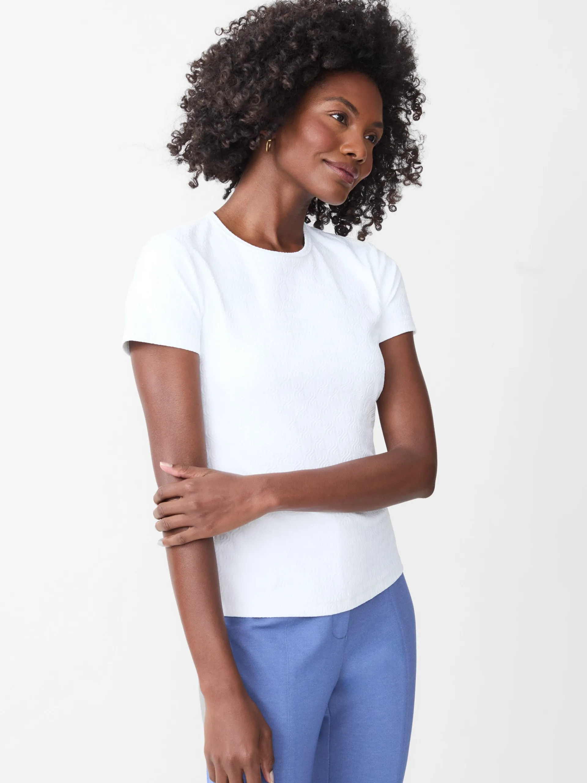 J.McLaughlin Allie Cap Sleeve Tee in Riptide Jacquard White Flash Sale