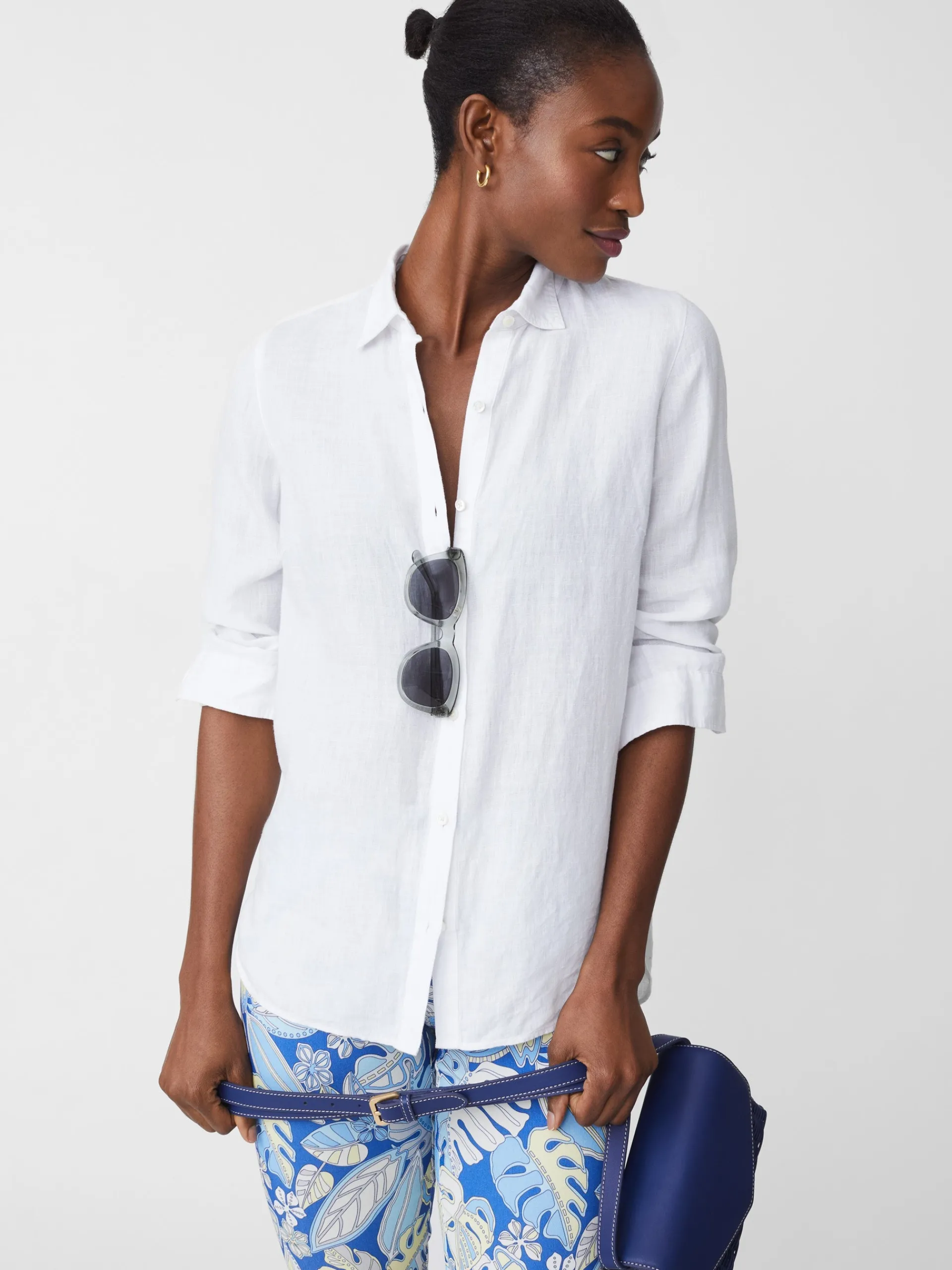 J.McLaughlin Britt Linen Shirt White Shop