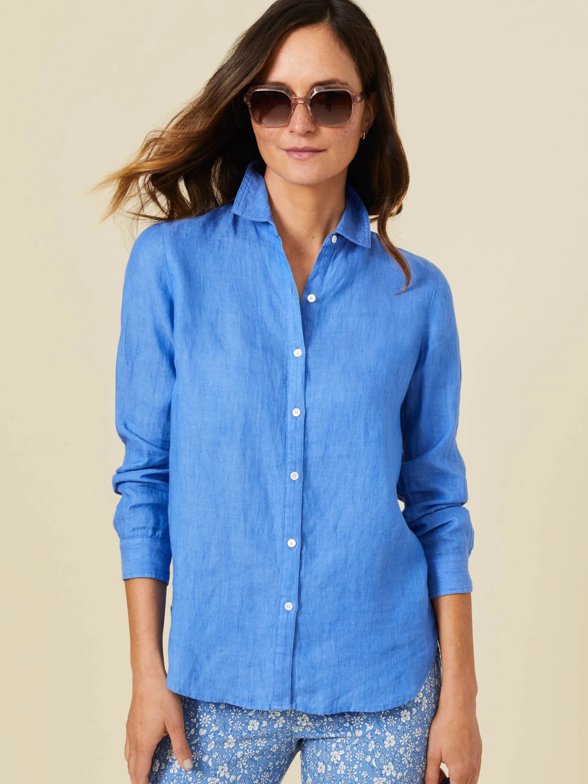 J.McLaughlin Britt Linen Shirt FrenchBlue Cheap