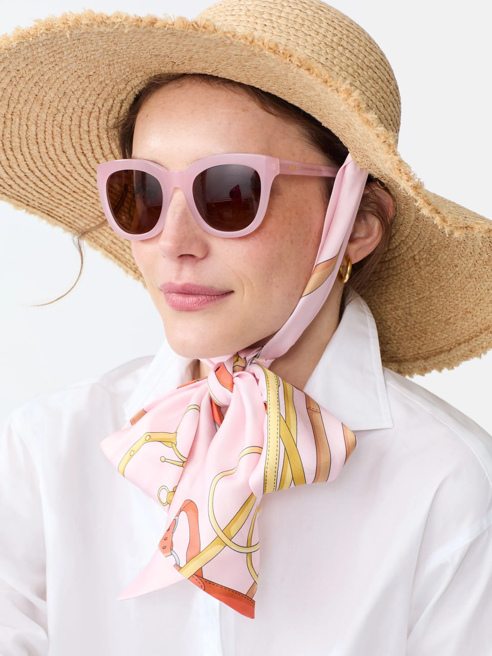 J.McLaughlin Brooke Raffia Hat in Neo Gulltopp Square LightPink/Pink New