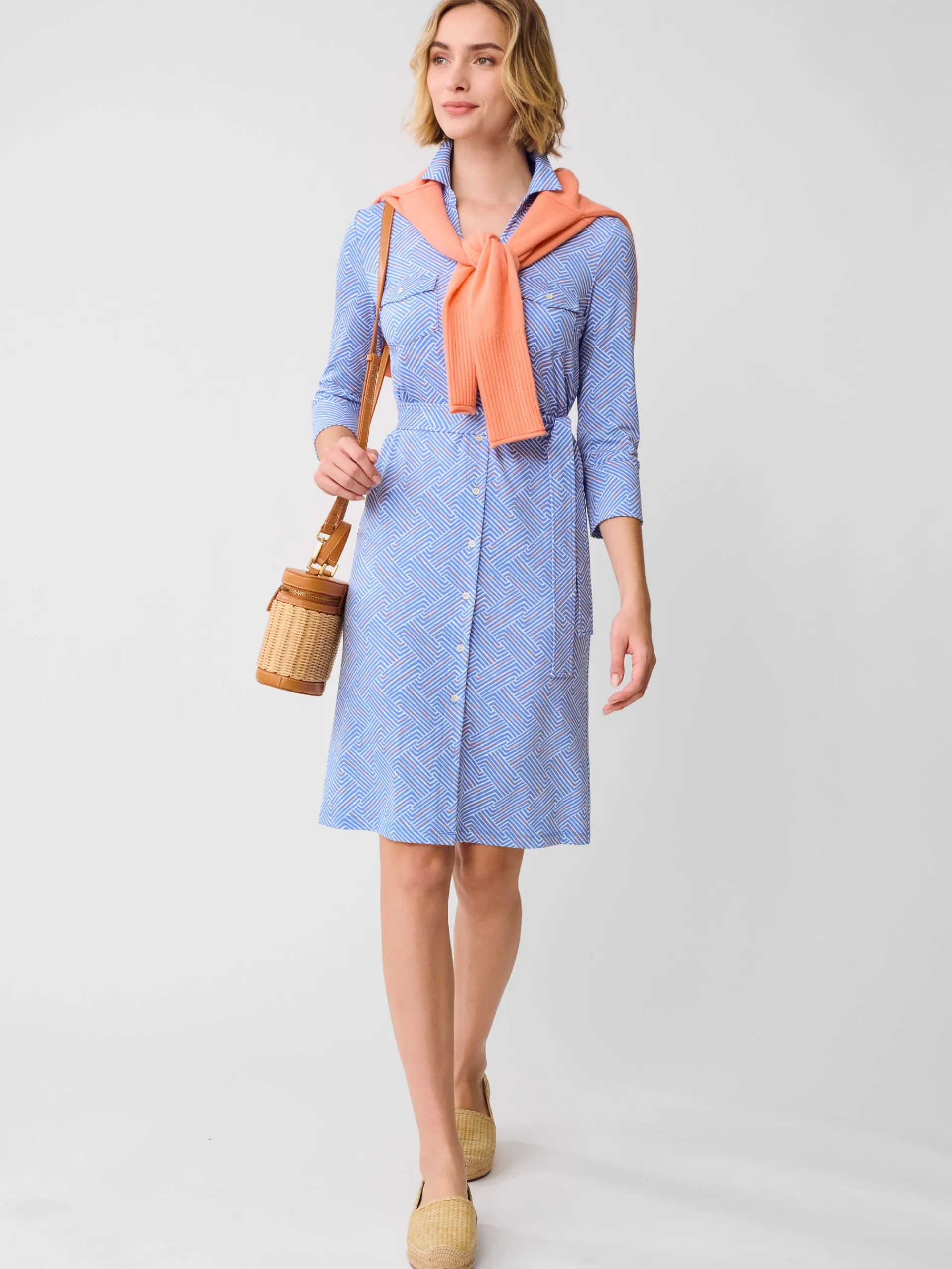 J.McLaughlin Brynn Dress in Volley White/Blue/Orange Fashion