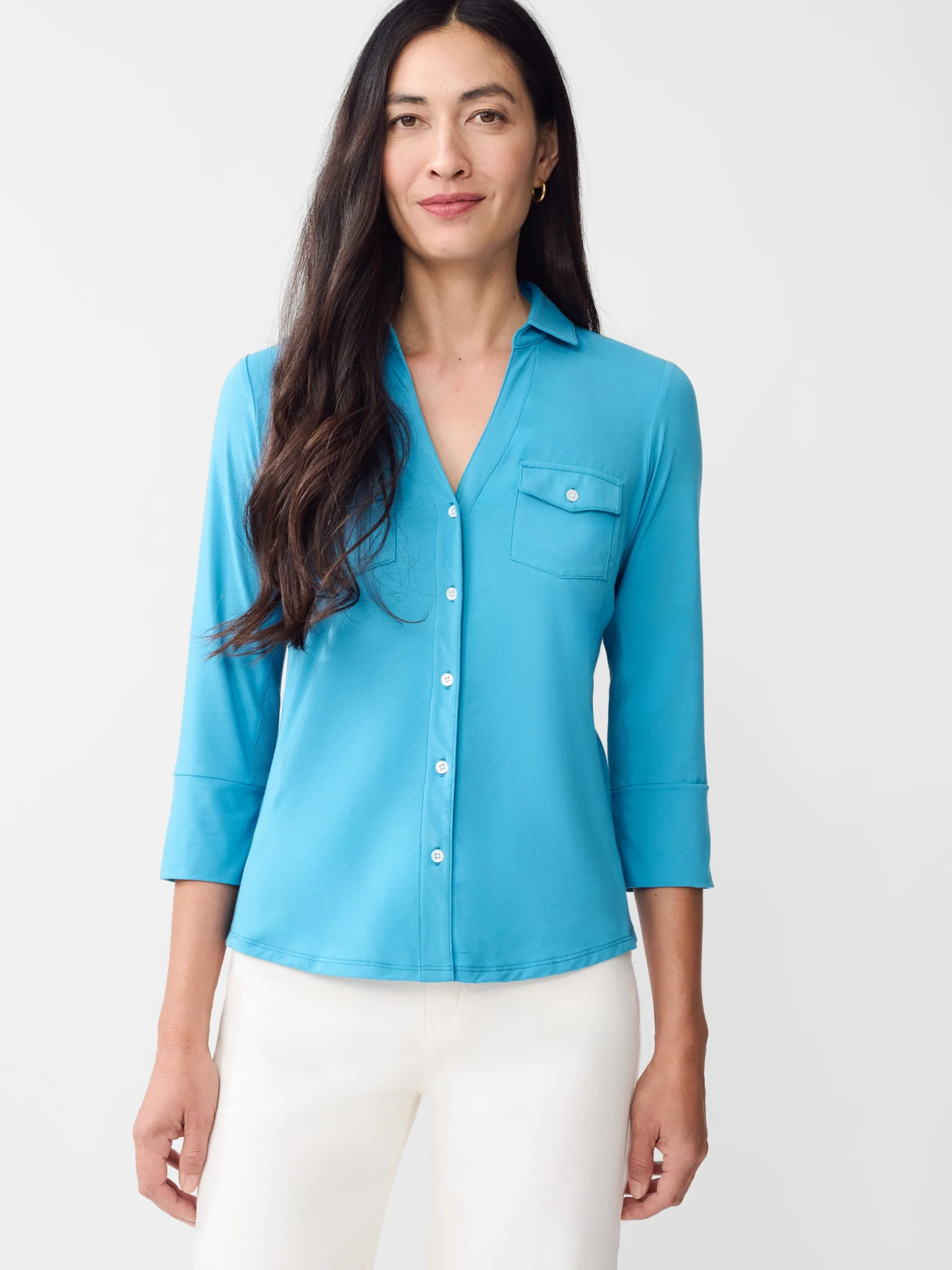 J.McLaughlin Brynn Lyford Jersey Shirt MayaBlue Fashion