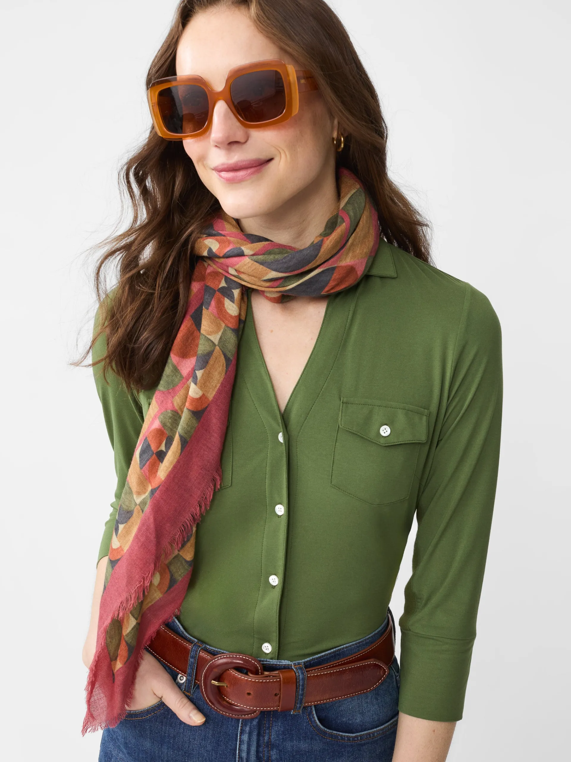 J.McLaughlin Brynn Lyford Jersey Shirt MossGreen Best Sale