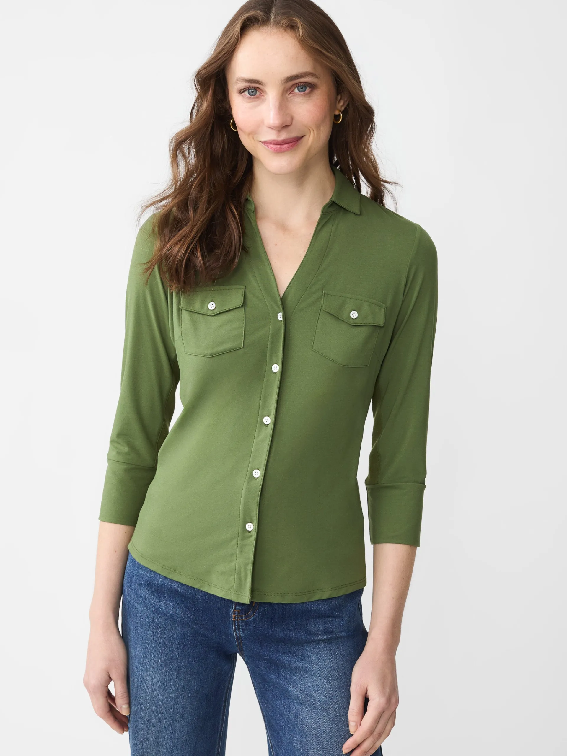 J.McLaughlin Brynn Lyford Jersey Shirt MossGreen Best Sale