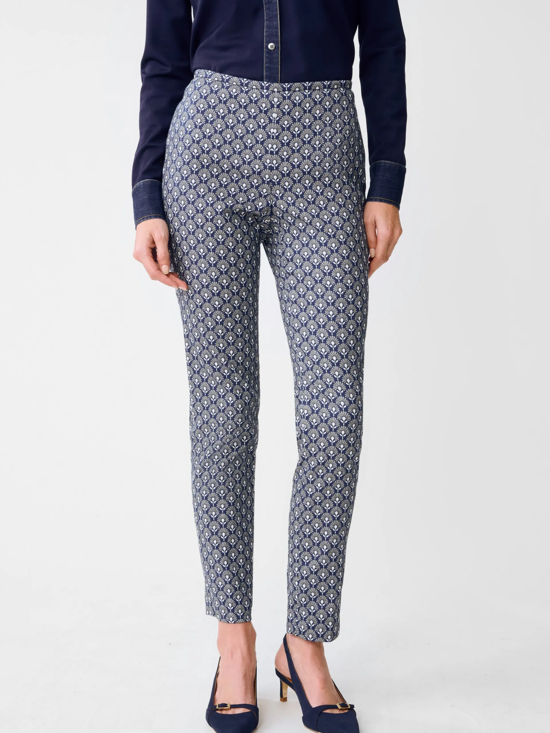 J.McLaughlin Calliope Pants in Folk Blooms Navy/OffWhite Cheap