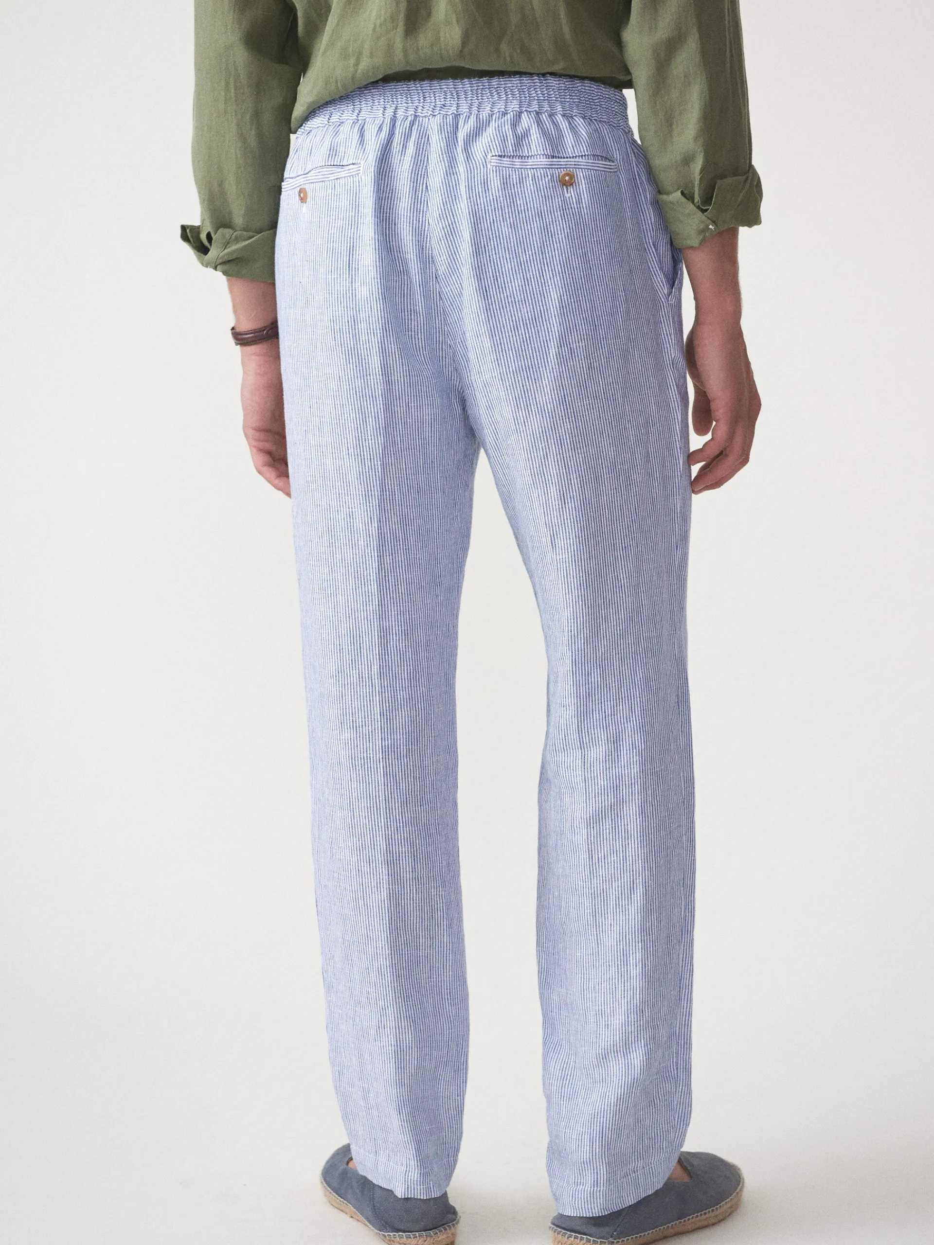 J.McLaughlin Callistair Linen Pants in Hairline Stripe White/Navy Shop