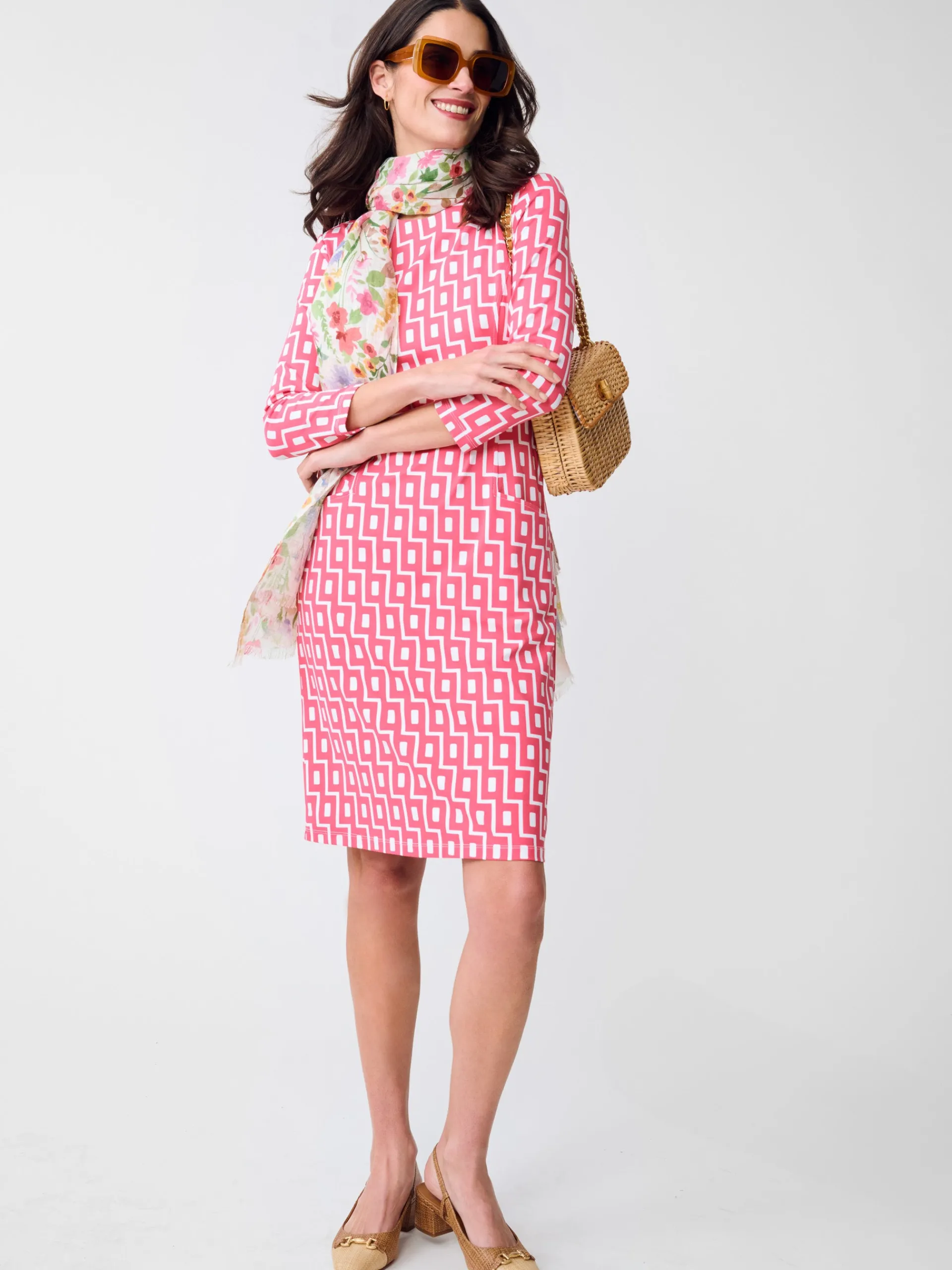 J.McLaughlin Catalyst Dress in City Windows Pink/OffWhite Shop