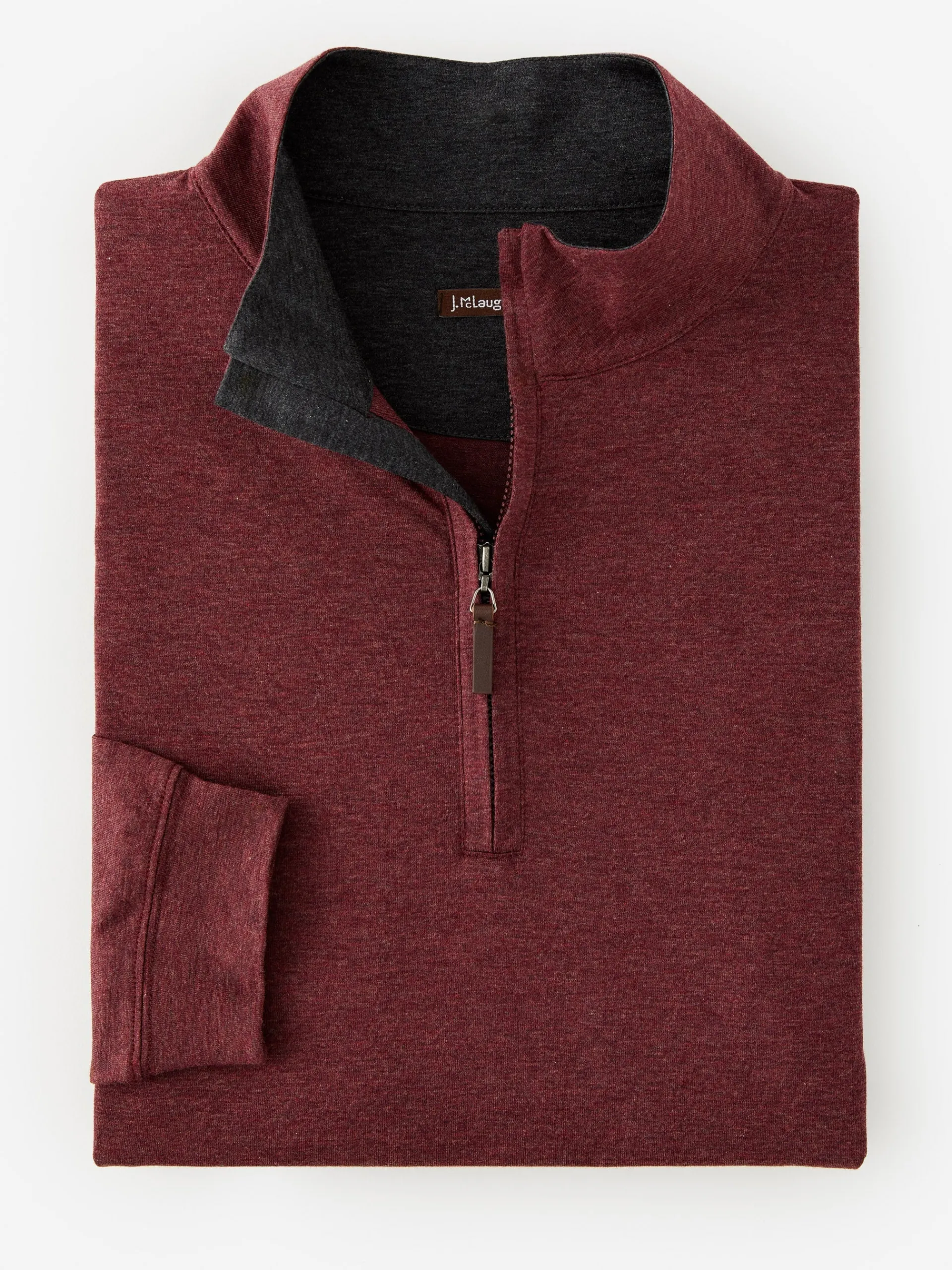 J.McLaughlin Clermont Cotton 1/4 Zip HeatherBurgundy Cheap