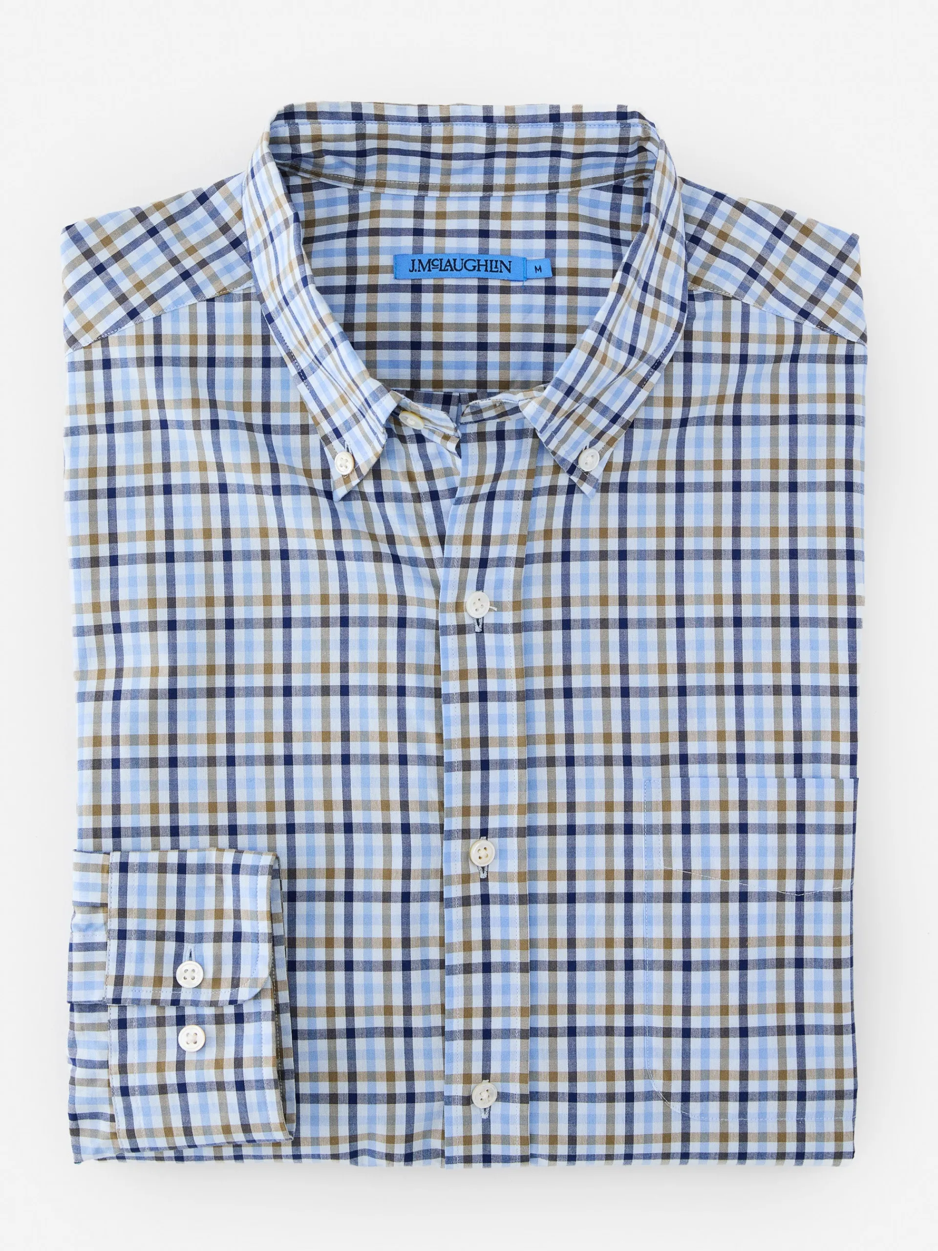 J.McLaughlin Collis Classic Fit Shirt in Check Navy/Brown/LightBlue Fashion