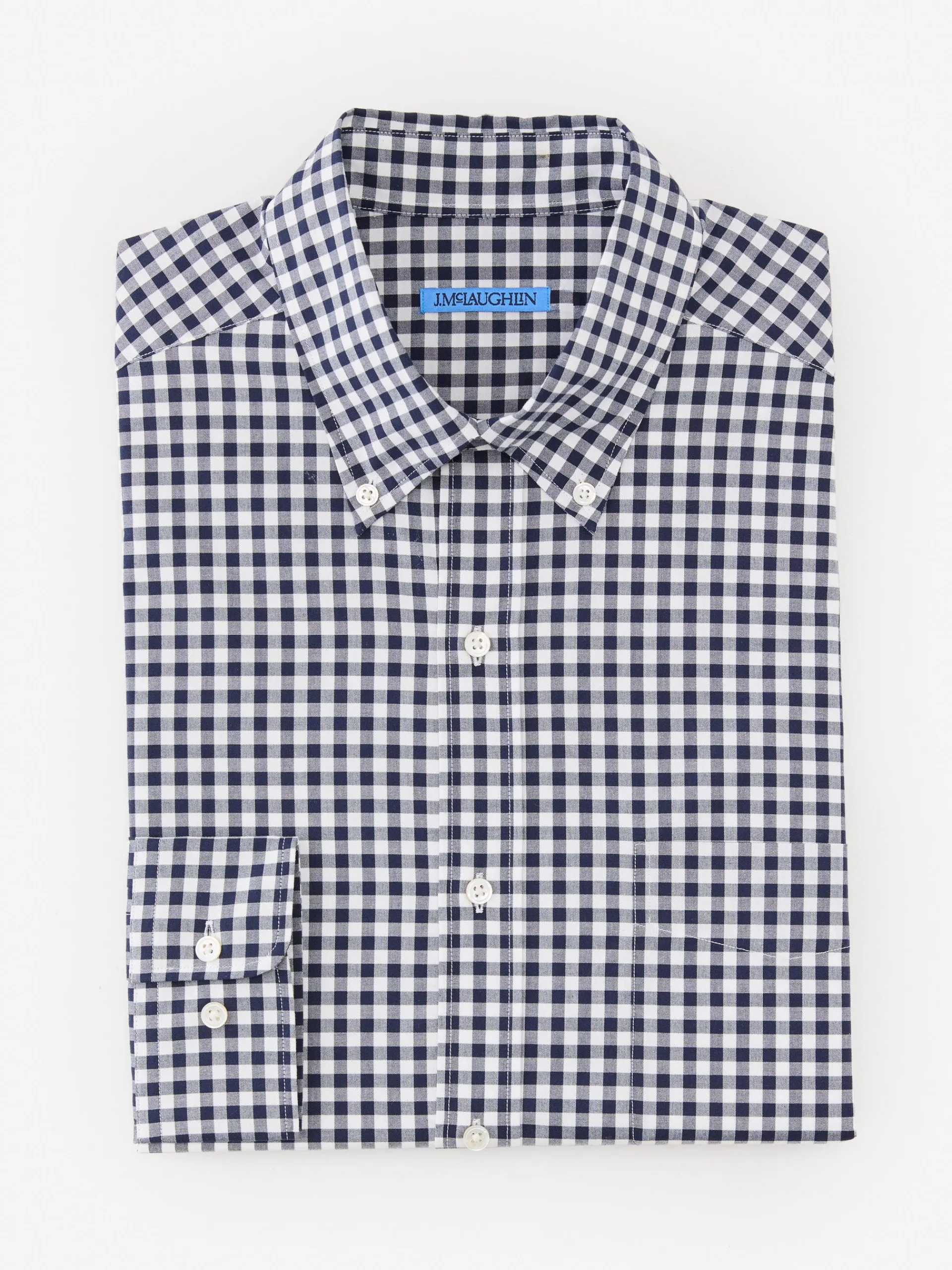 J.McLaughlin Collis Classic Fit Shirt in Gingham Navy/White Discount