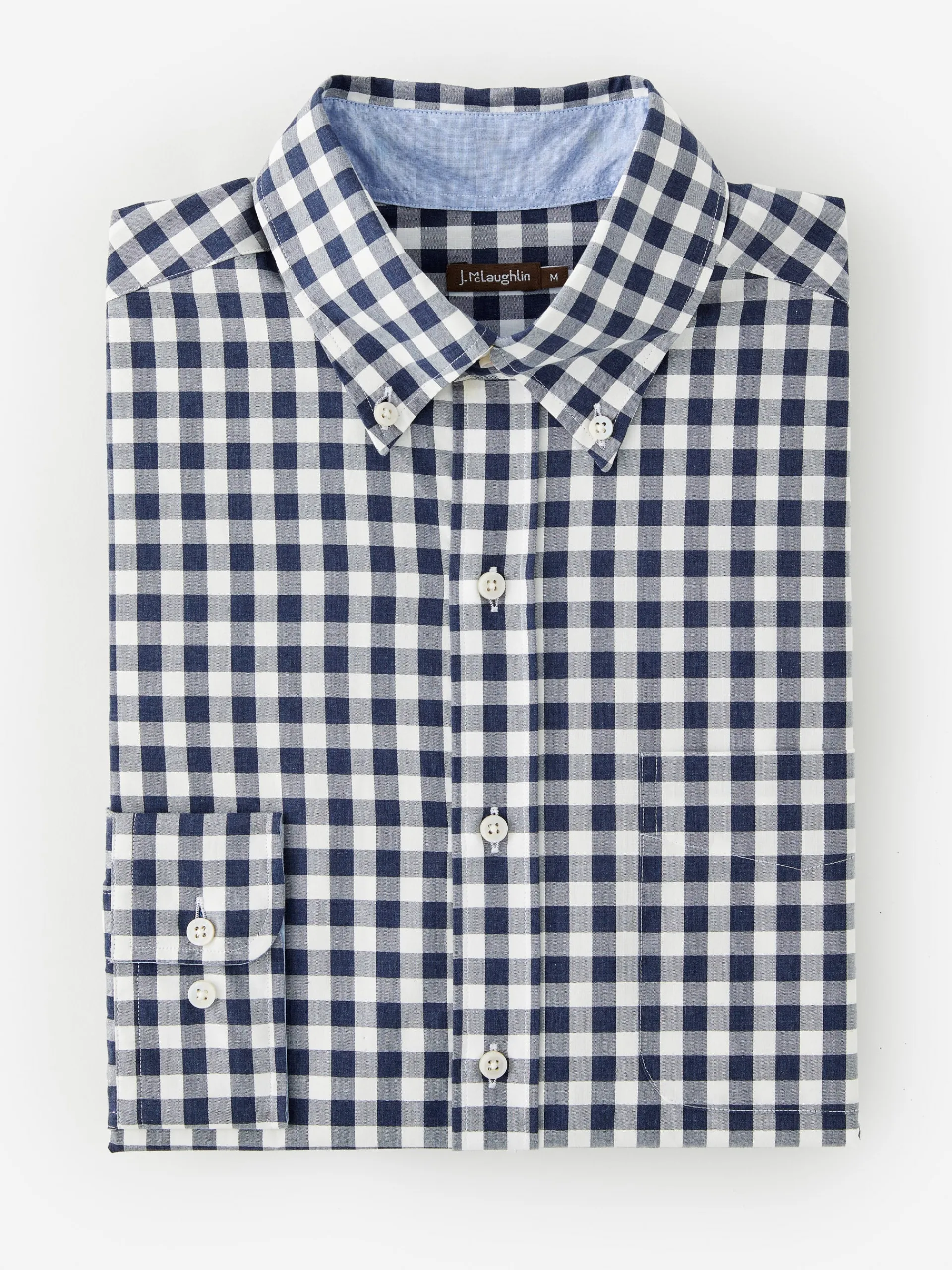 J.McLaughlin Collis Classic Fit Shirt in Gingham HeatherNavy/White Best