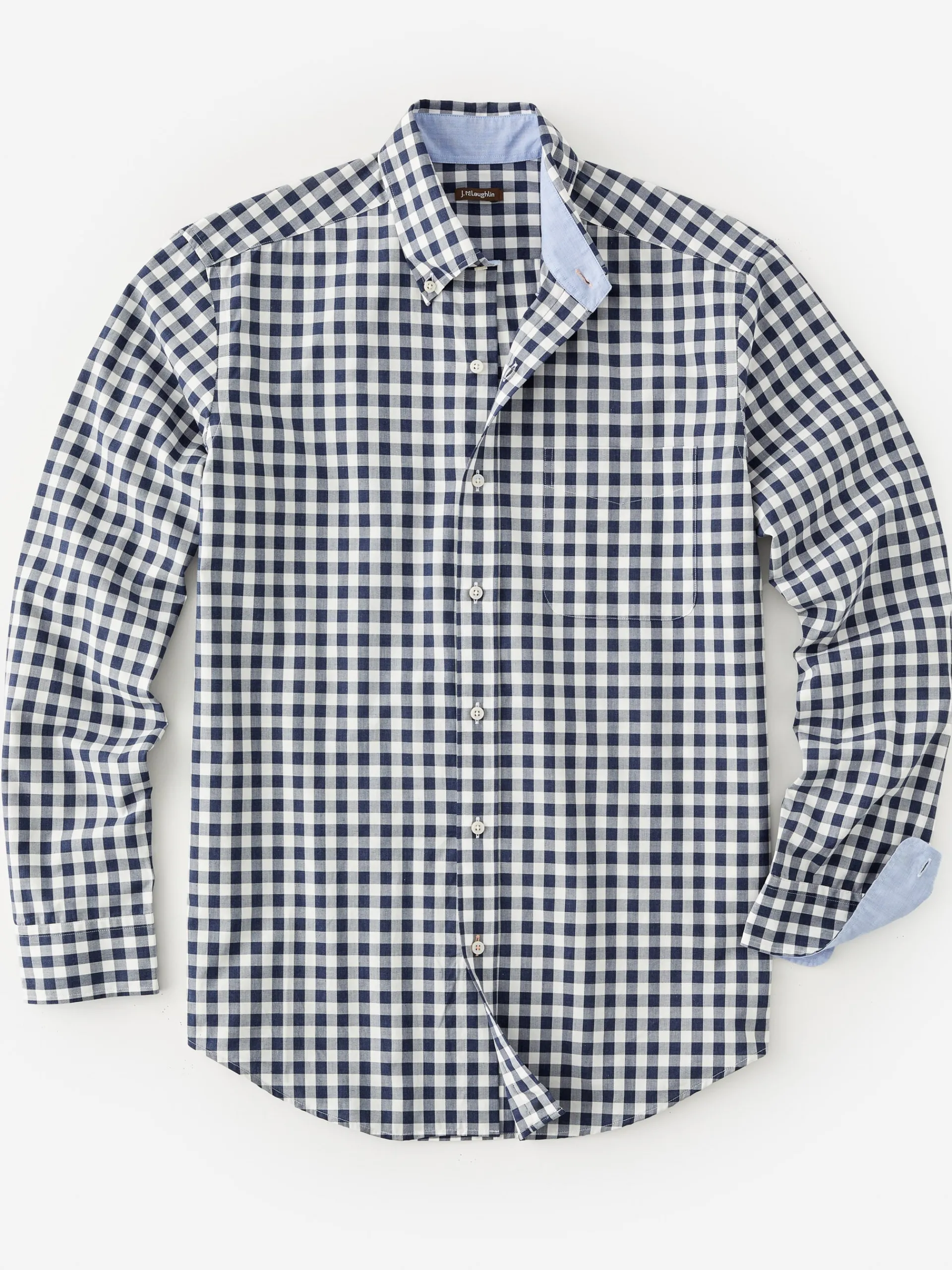 J.McLaughlin Collis Classic Fit Shirt in Gingham HeatherNavy/White Best