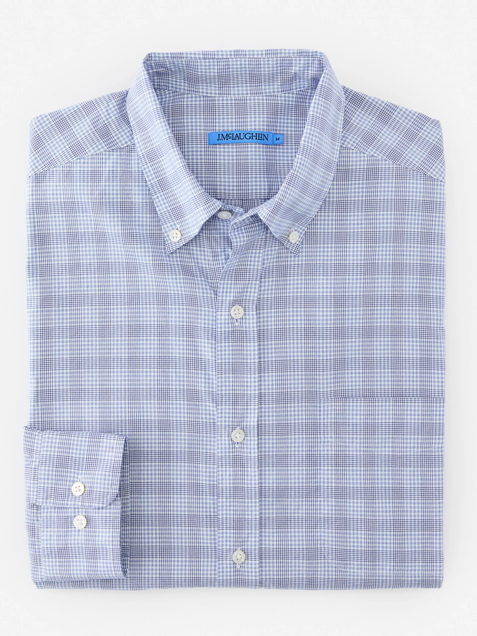 J.McLaughlin Collis Classic Fit Shirt in Glen Plaid White/Blue/Navy Best Sale