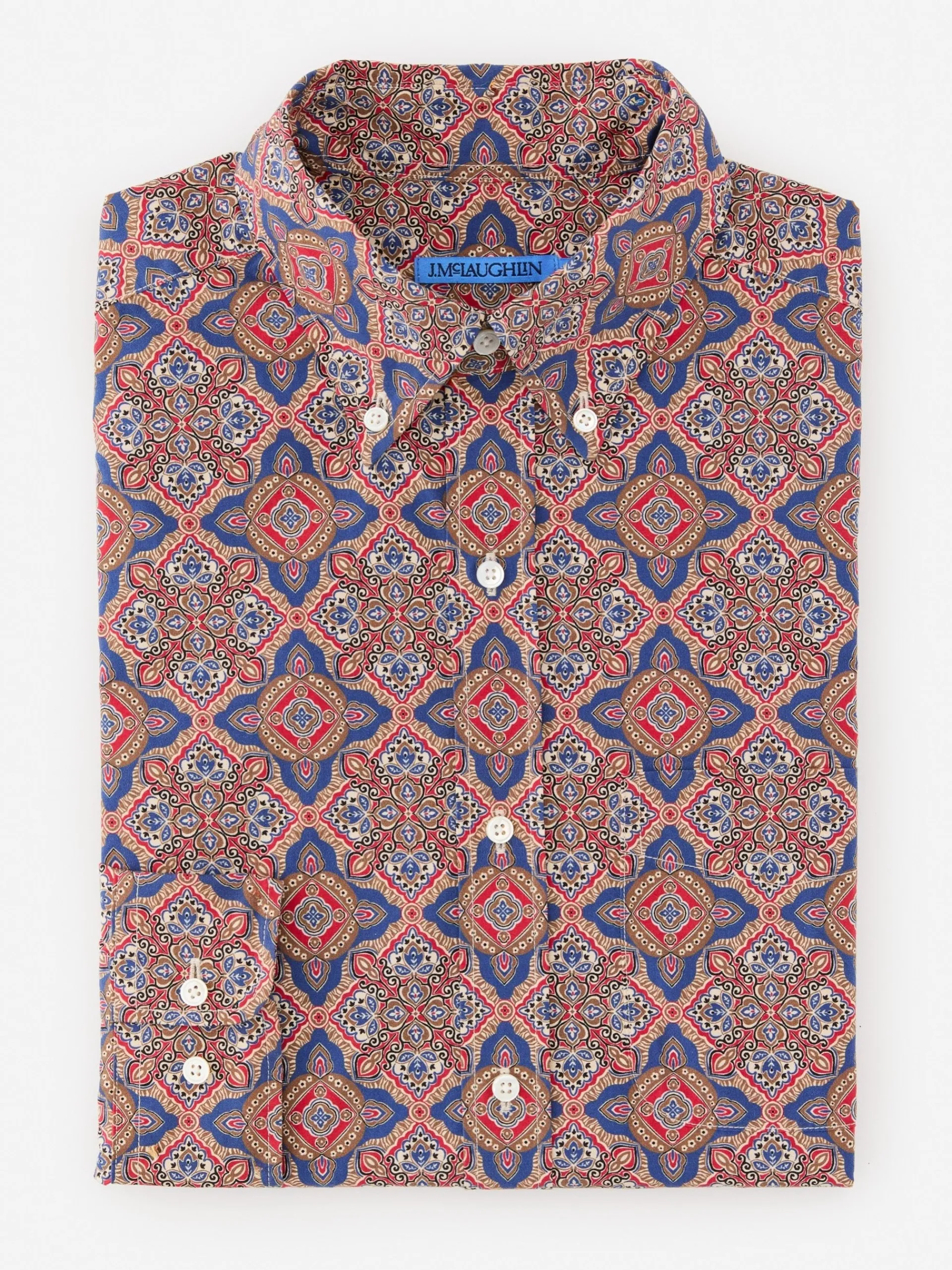 J.McLaughlin Collis Classic Fit Shirt in Mini Paisley Tile Navy/Brown Outlet