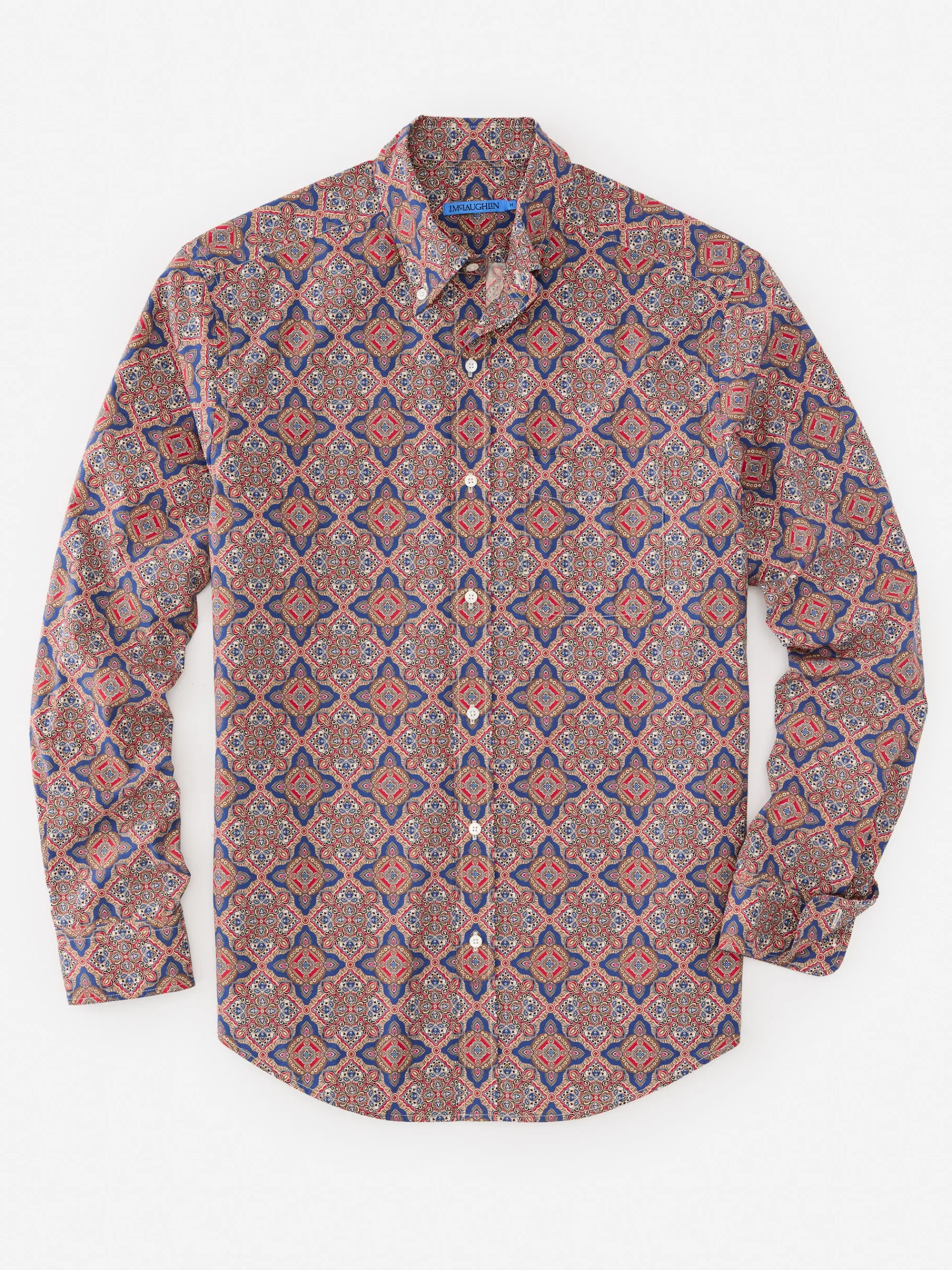 J.McLaughlin Collis Classic Fit Shirt in Mini Paisley Tile Navy/Brown Outlet