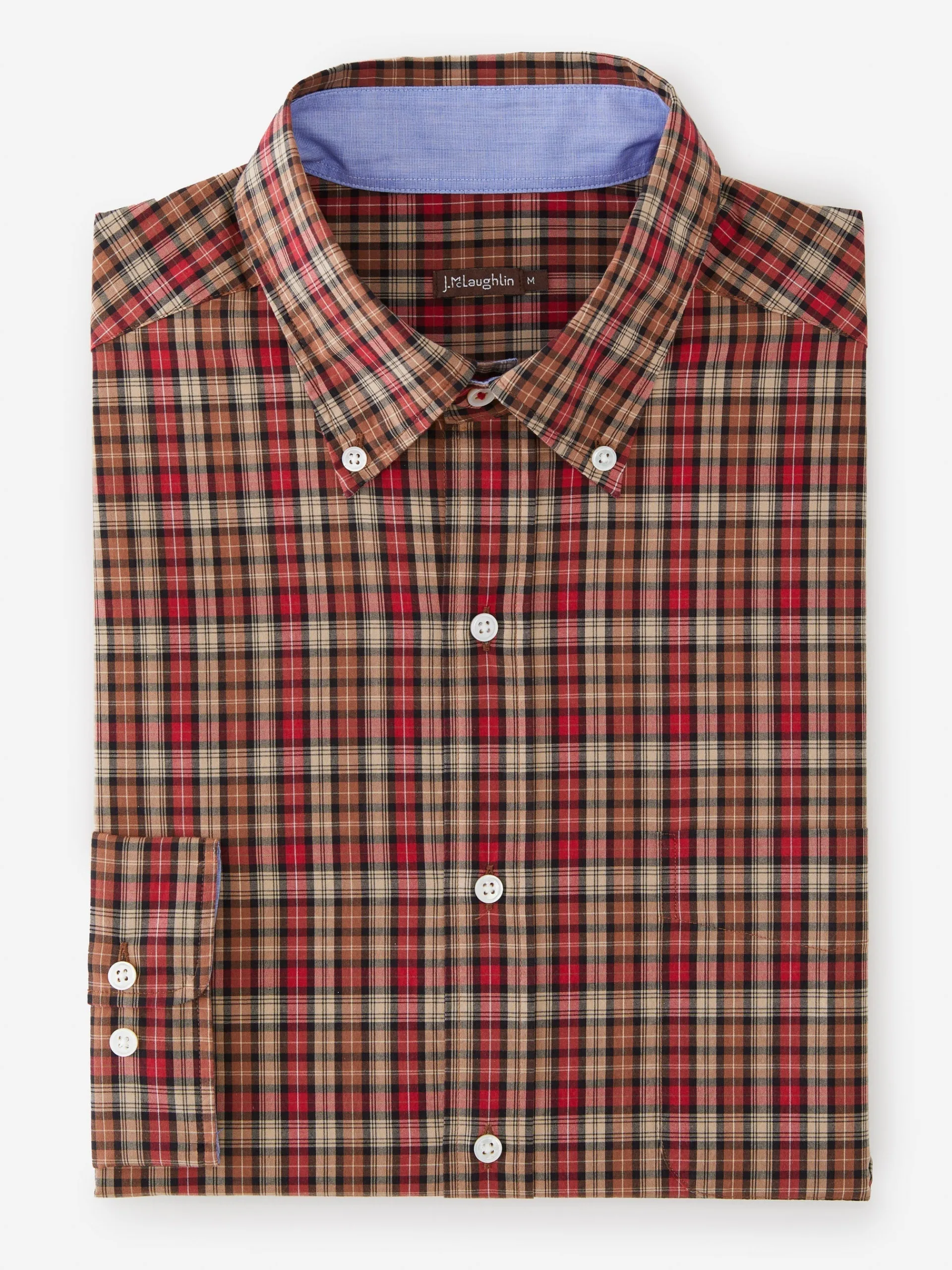 J.McLaughlin Collis Classic Fit Shirt in Mini Plaid Brown/Red Flash Sale