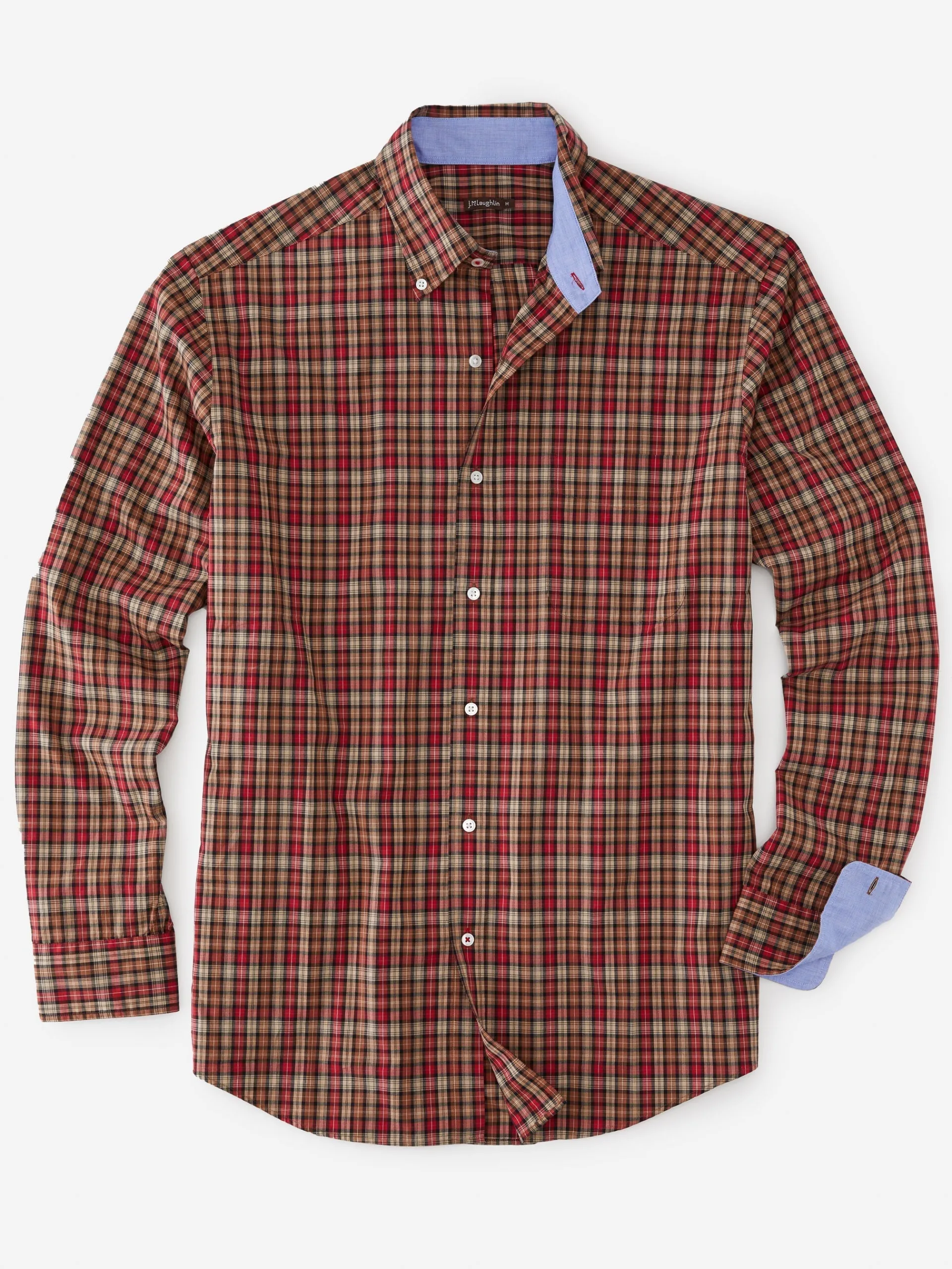 J.McLaughlin Collis Classic Fit Shirt in Mini Plaid Brown/Red Flash Sale