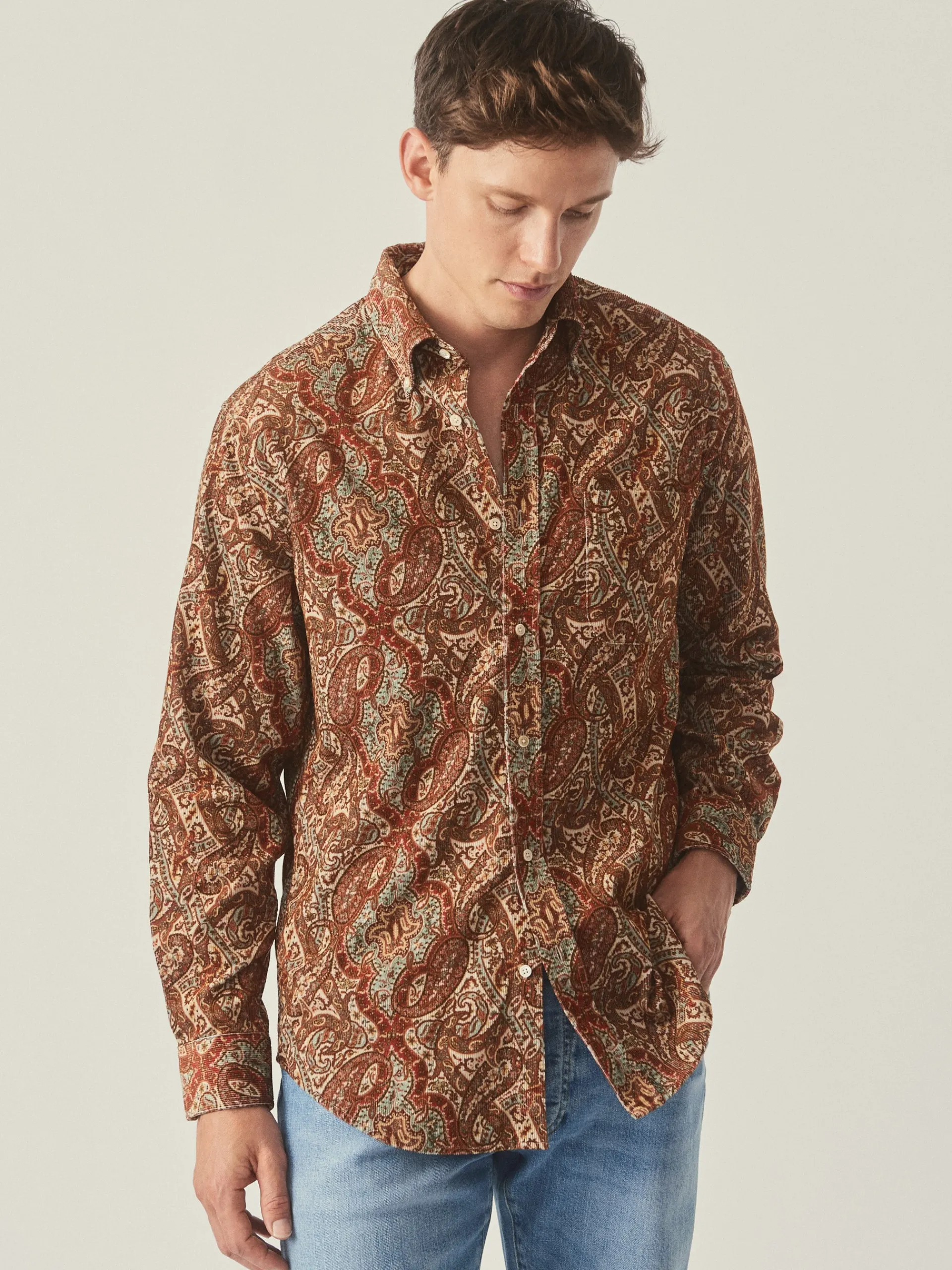 J.McLaughlin Collis Classic Fit Shirt in Paisley Brown/Burgundy/Tan Shop