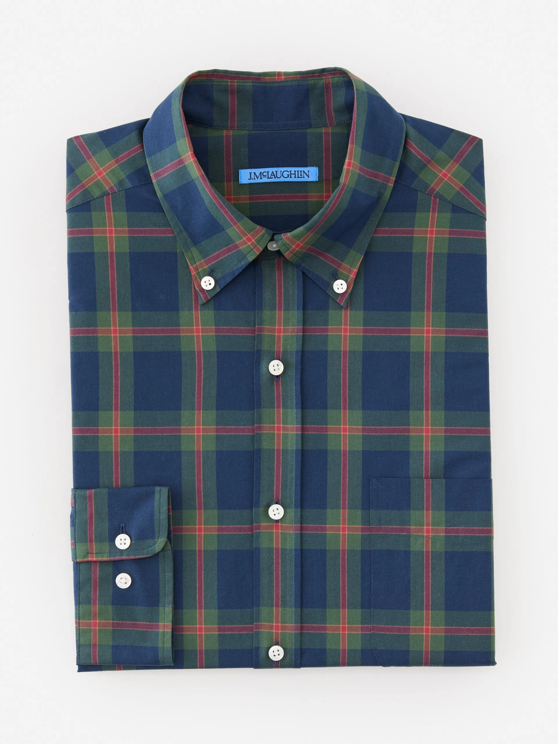 J.McLaughlin Collis Classic Fit Shirt in Plaid Navy/Green/Red New