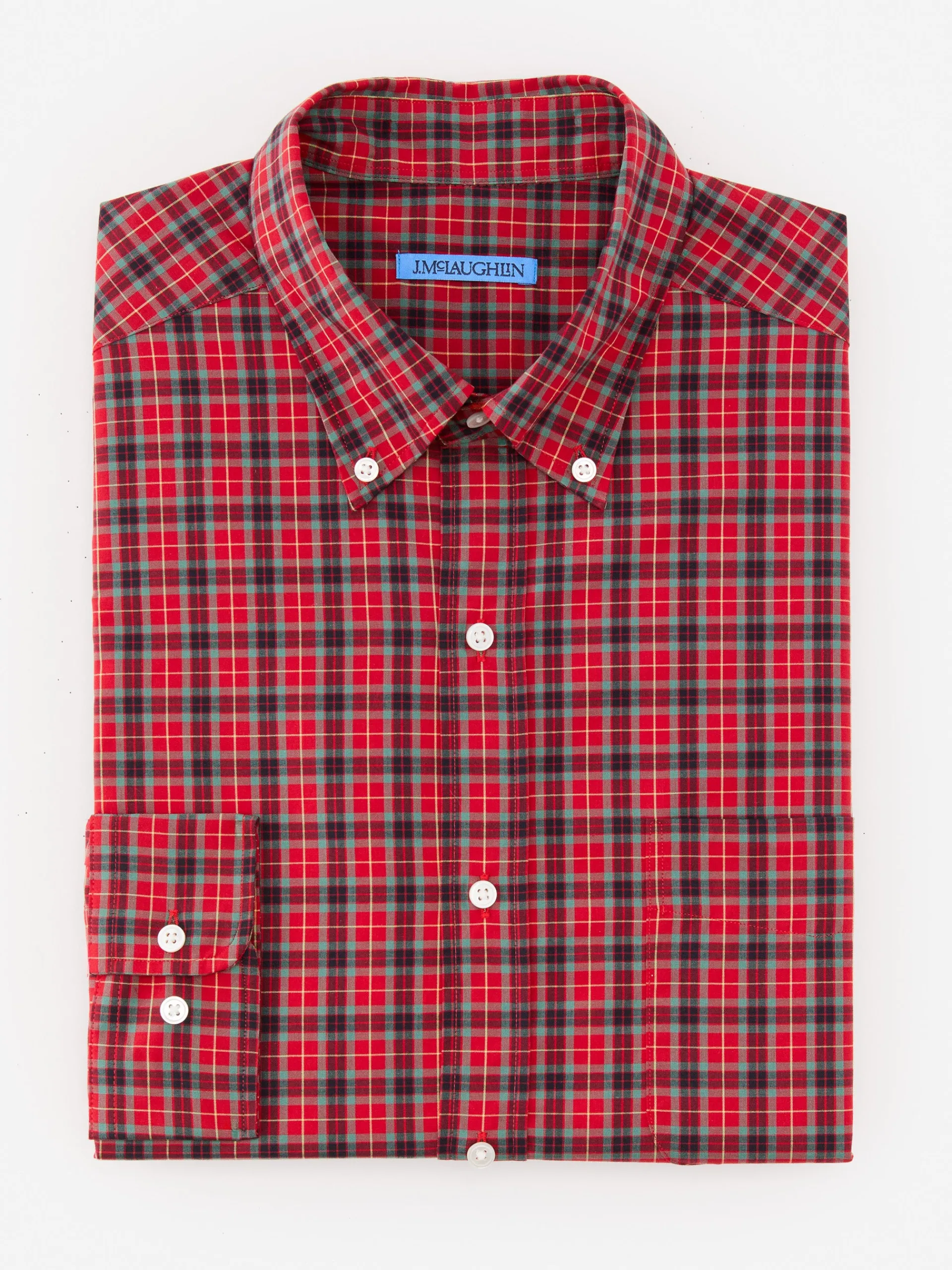 J.McLaughlin Collis Classic Fit Shirt in Plaid Navy/Green/Red Store