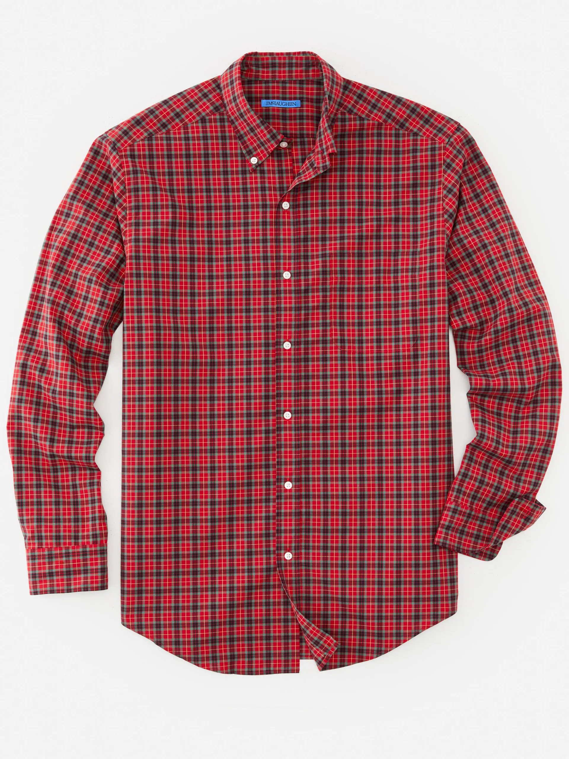 J.McLaughlin Collis Classic Fit Shirt in Plaid Navy/Green/Red Store