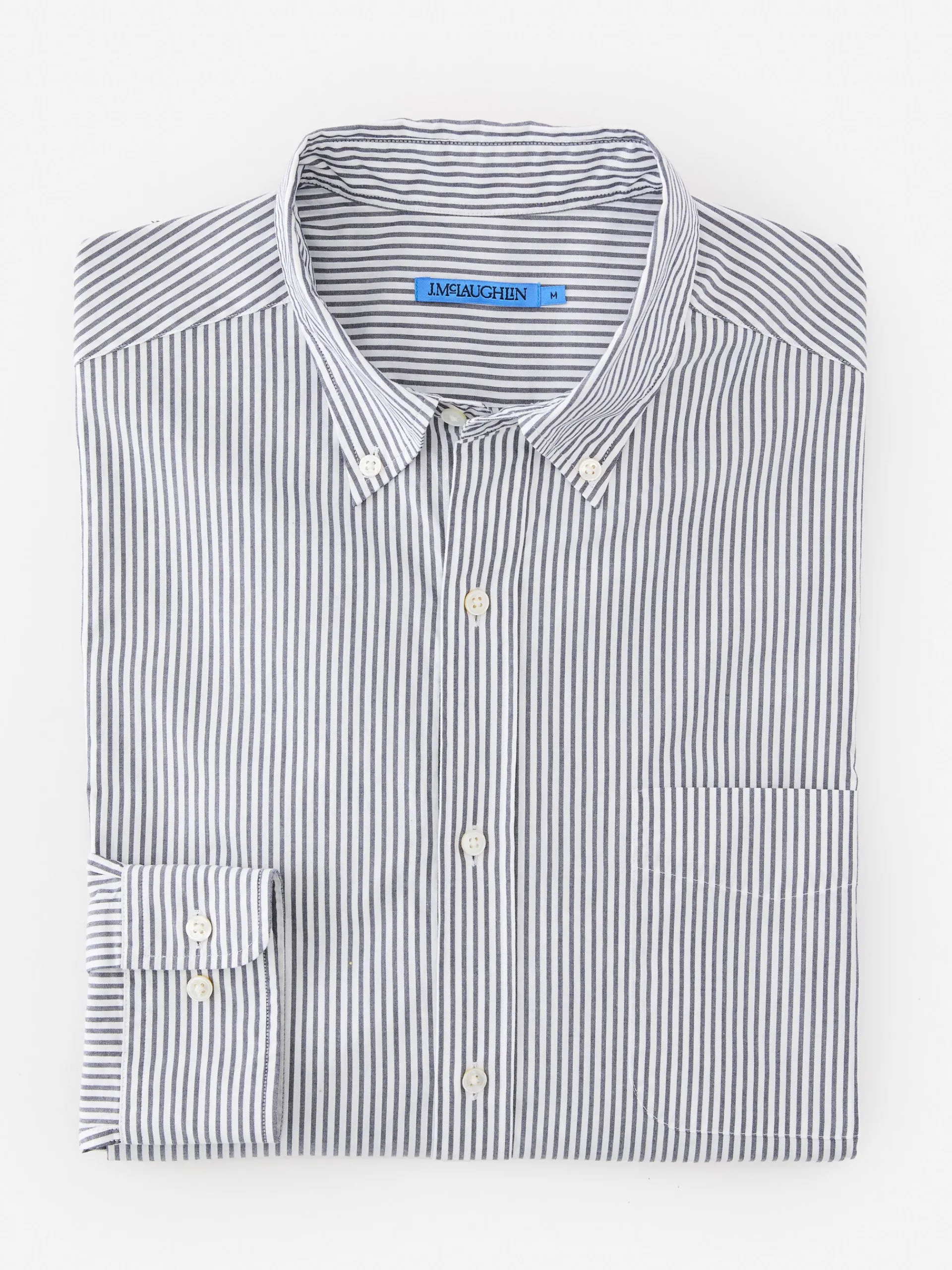 J.McLaughlin Collis Classic Fit Shirt in Stripe Navy/White Best