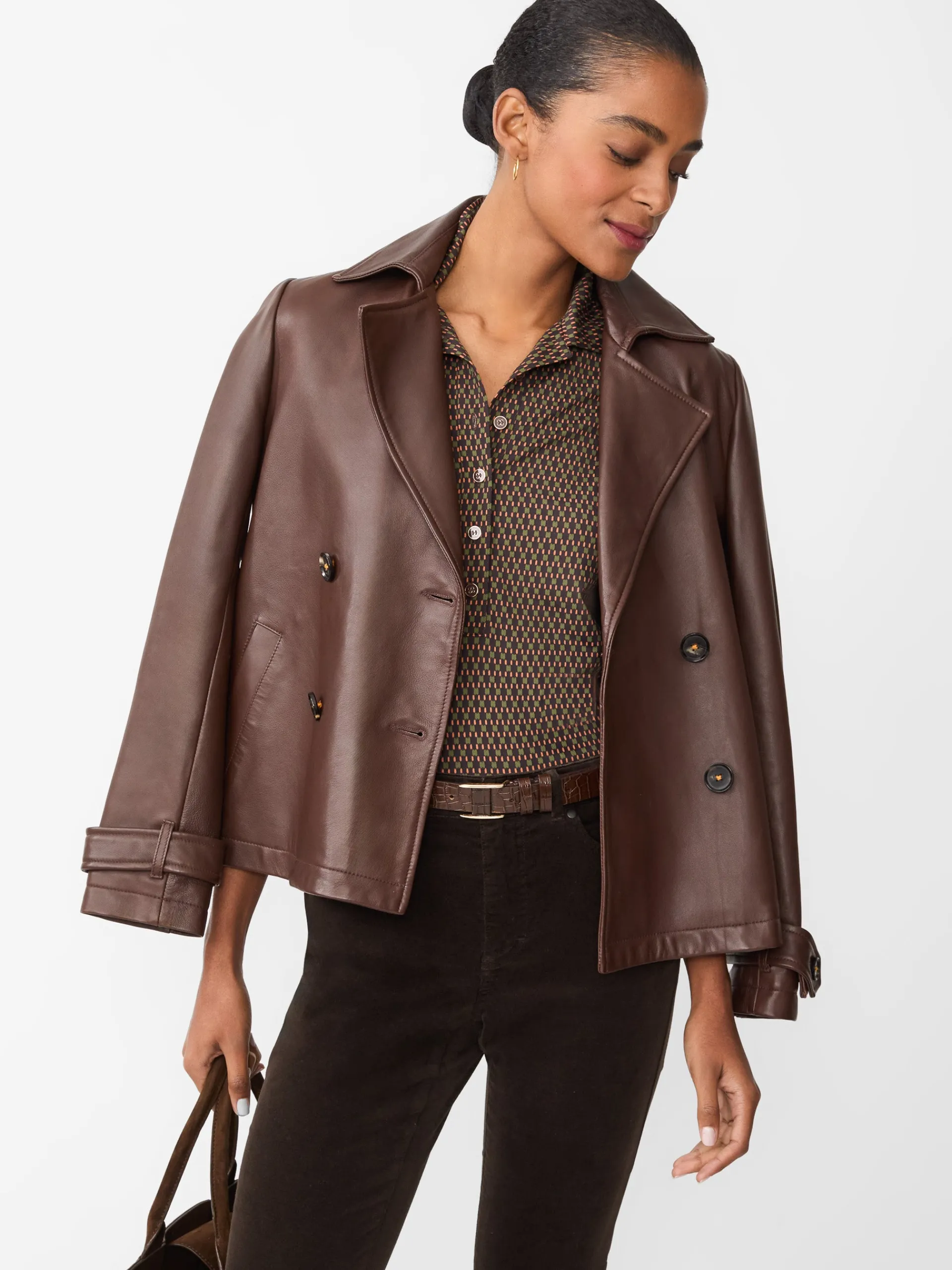 J.McLaughlin Court 3/4 Sleeve Polo in Rubiks Check Brown/Olive Clearance