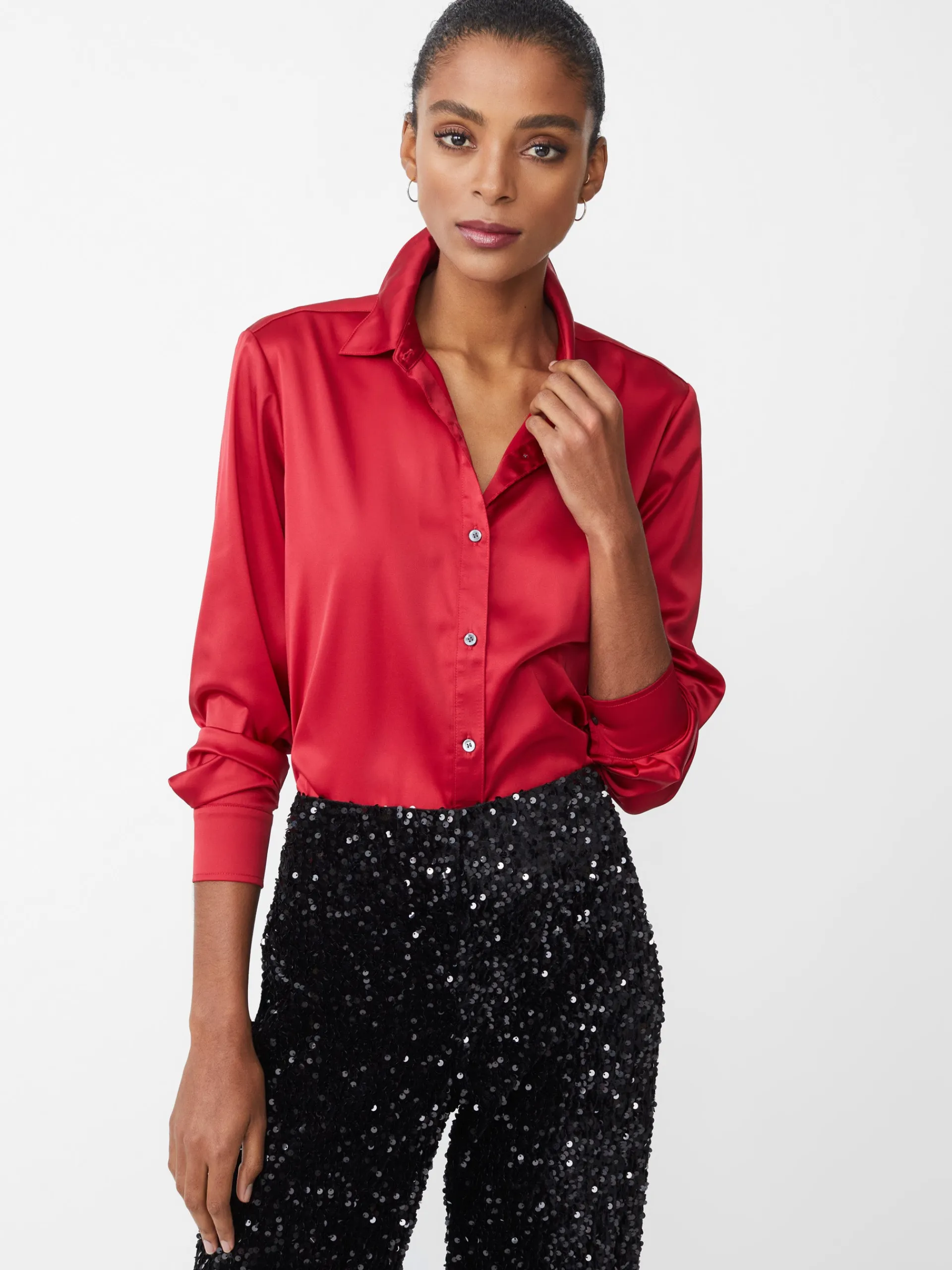 J.McLaughlin Denver Satin Shirt FeteRed Clearance