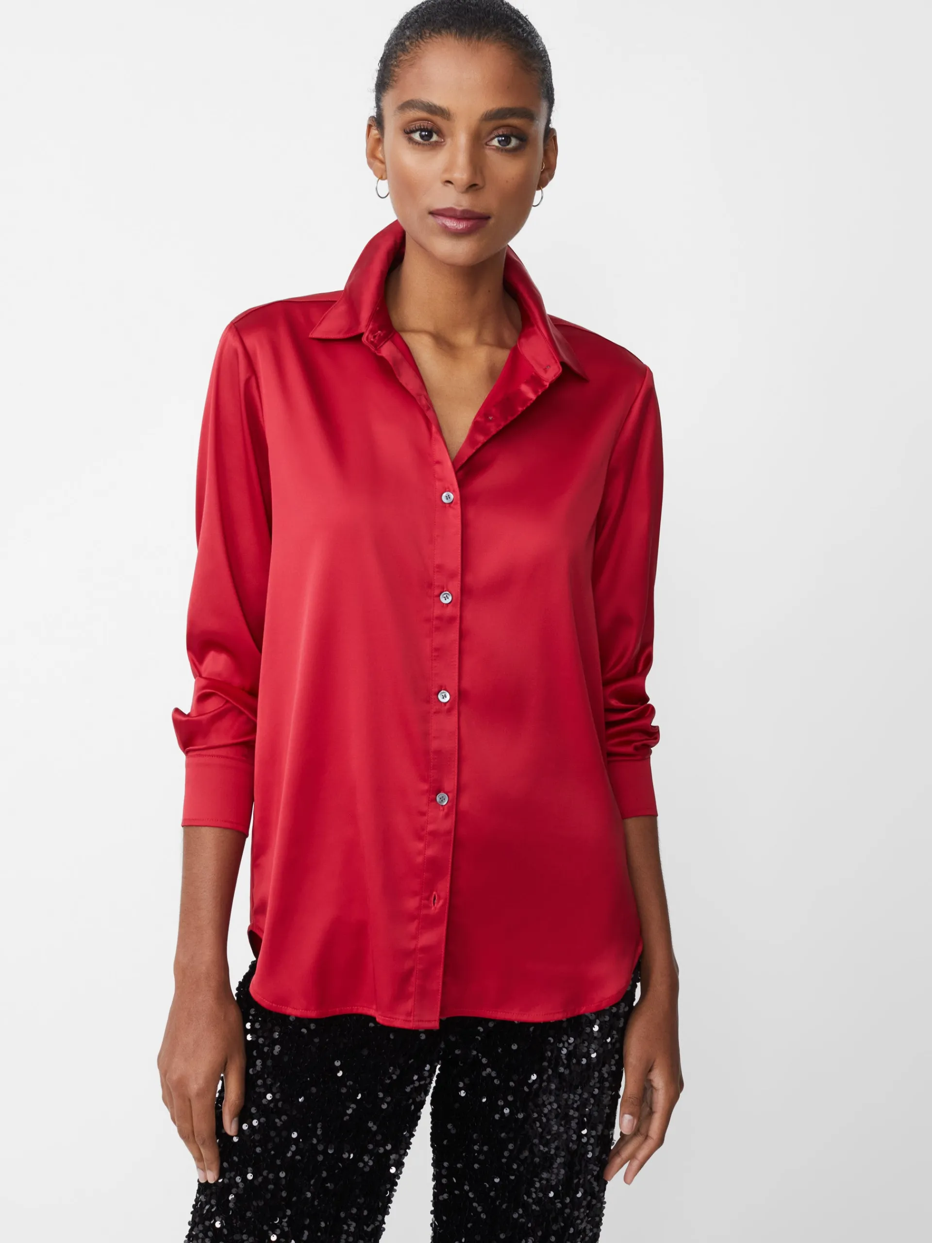 J.McLaughlin Denver Satin Shirt FeteRed Clearance