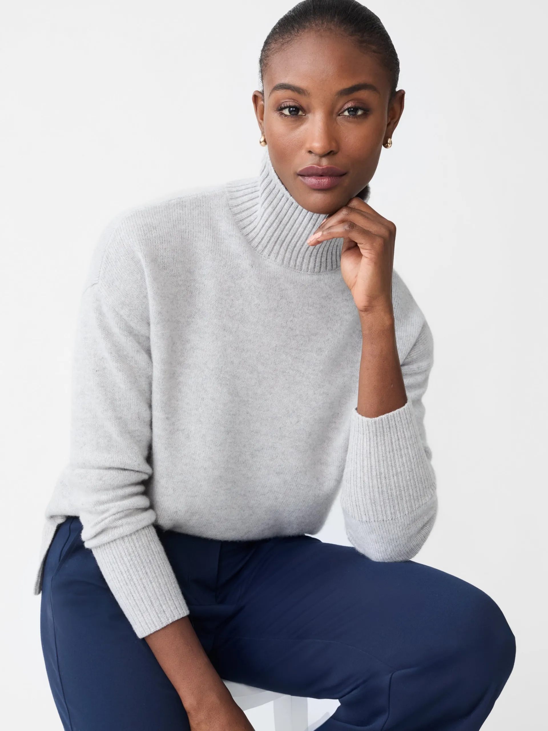 J.McLaughlin Dina Cashmere Turtleneck LightHeatherGray Best