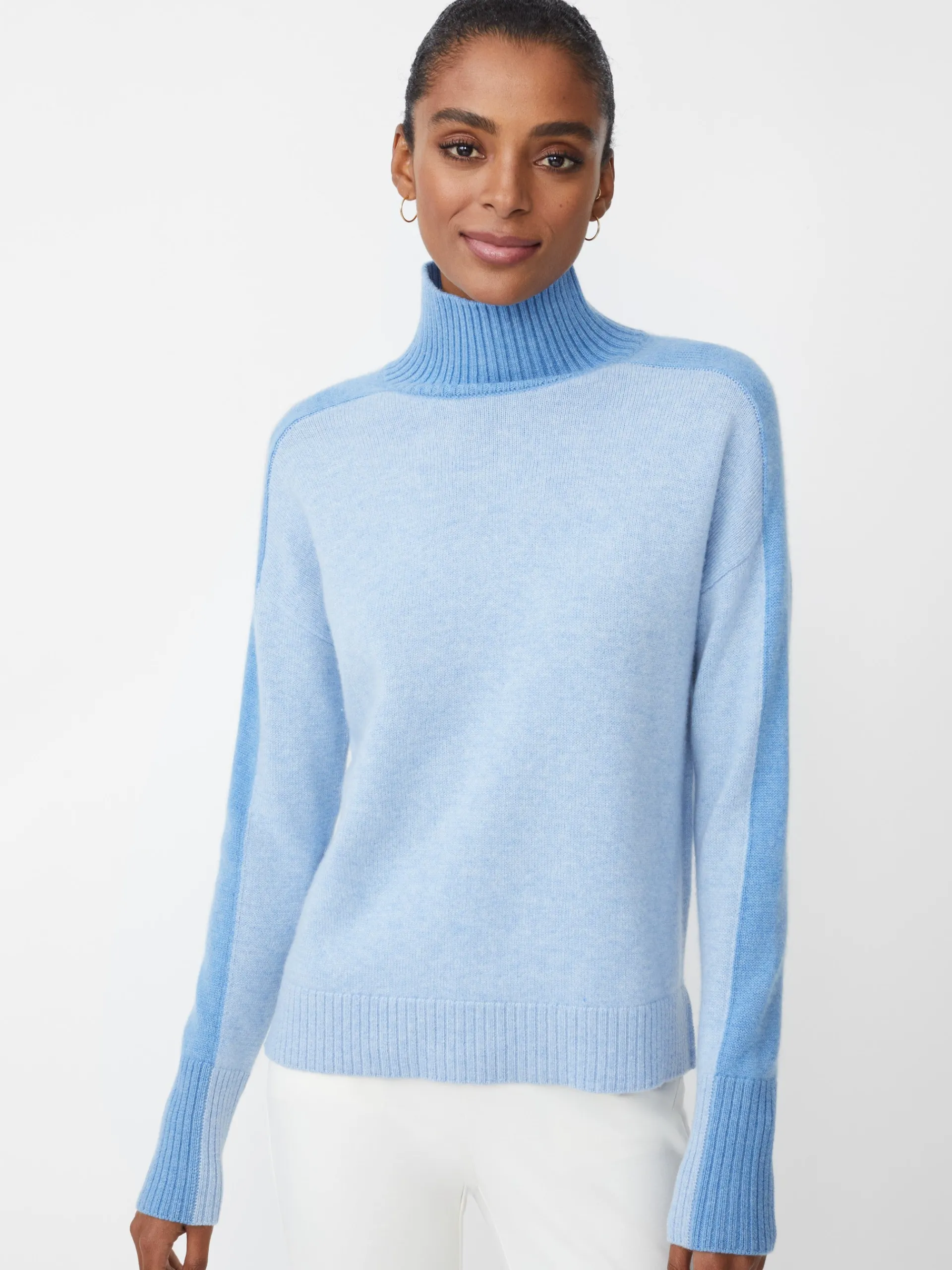 J.McLaughlin Dina Cashmere Turtleneck in Color Block BlueTonal Best