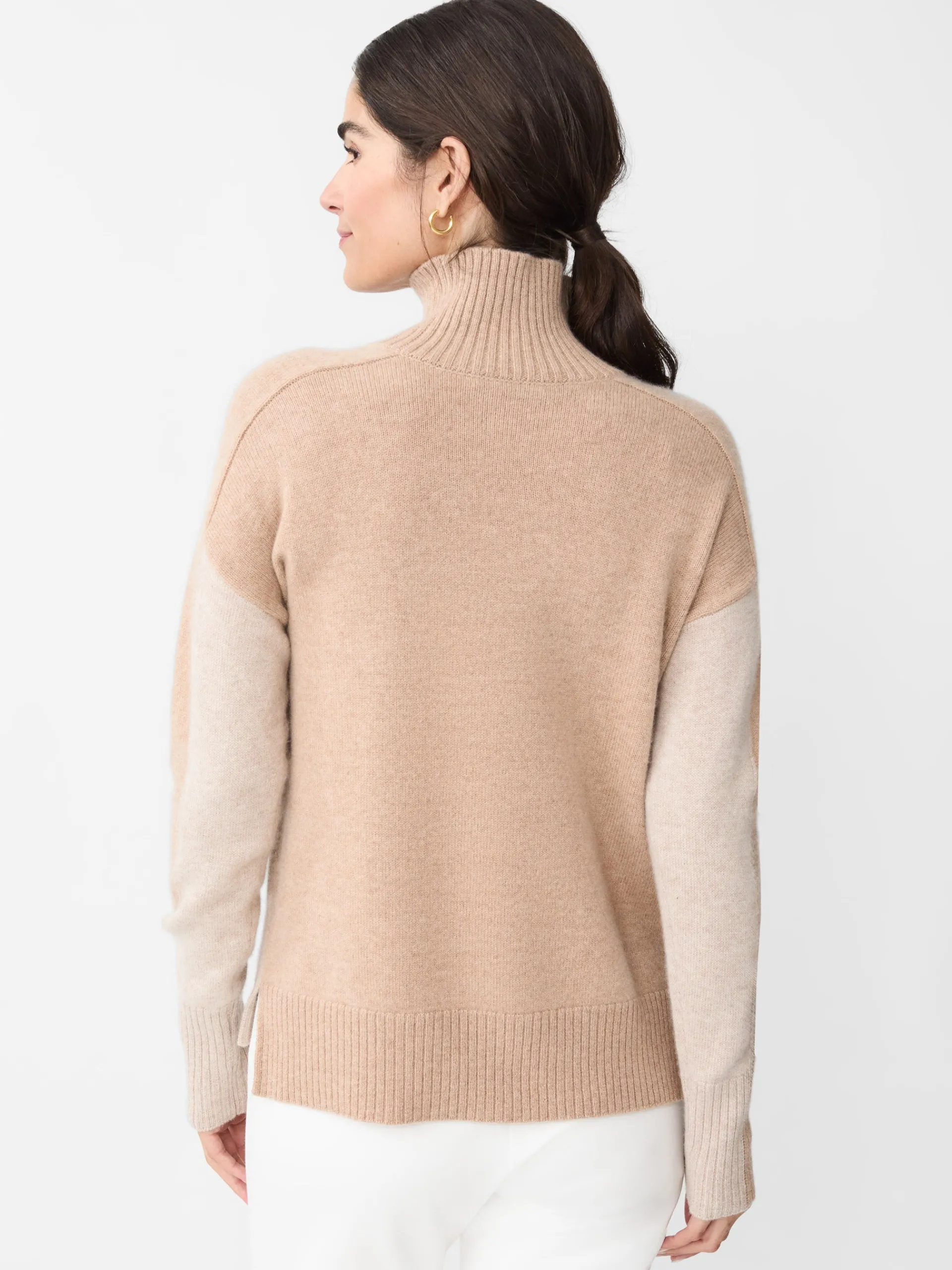 J.McLaughlin Dina Cashmere Turtleneck in Color Block HeatherOatmeal/Camel Cheap