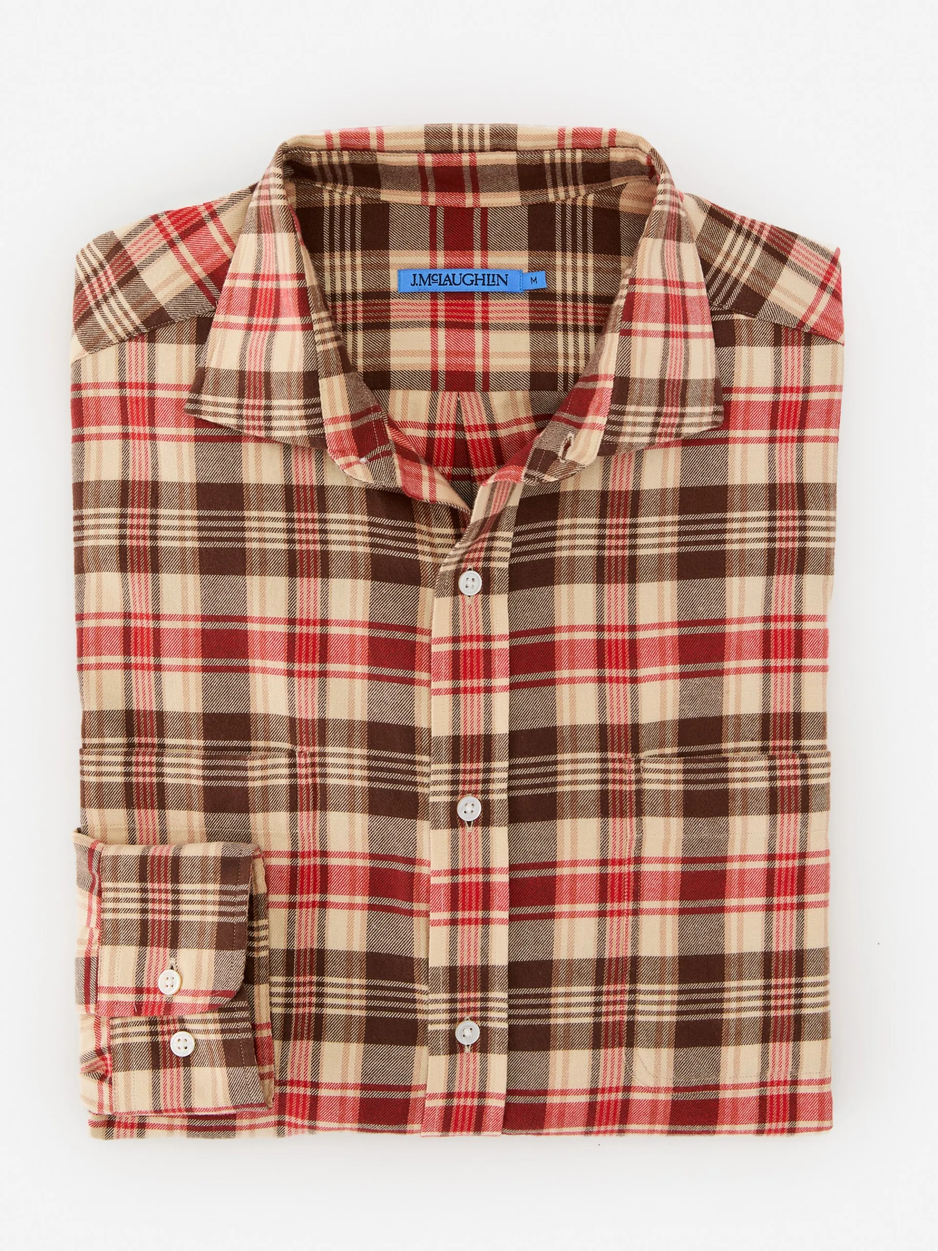 J.McLaughlin Dobson Classic Fit Flannel Shirt in Plaid Beige/Red Discount