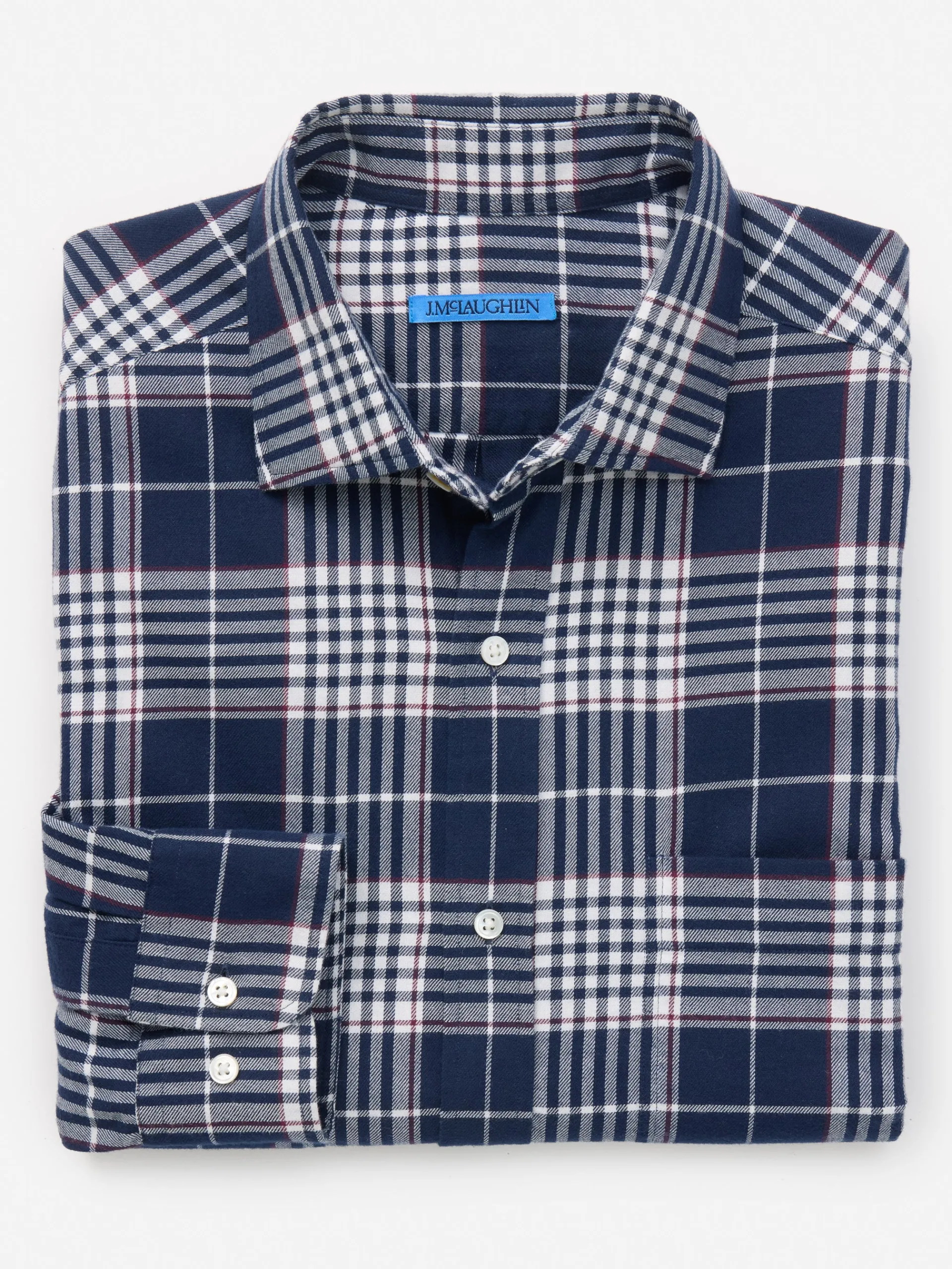 J.McLaughlin Dobson Classic Fit Flannel Shirt in Plaid Navy/Red/White Fashion