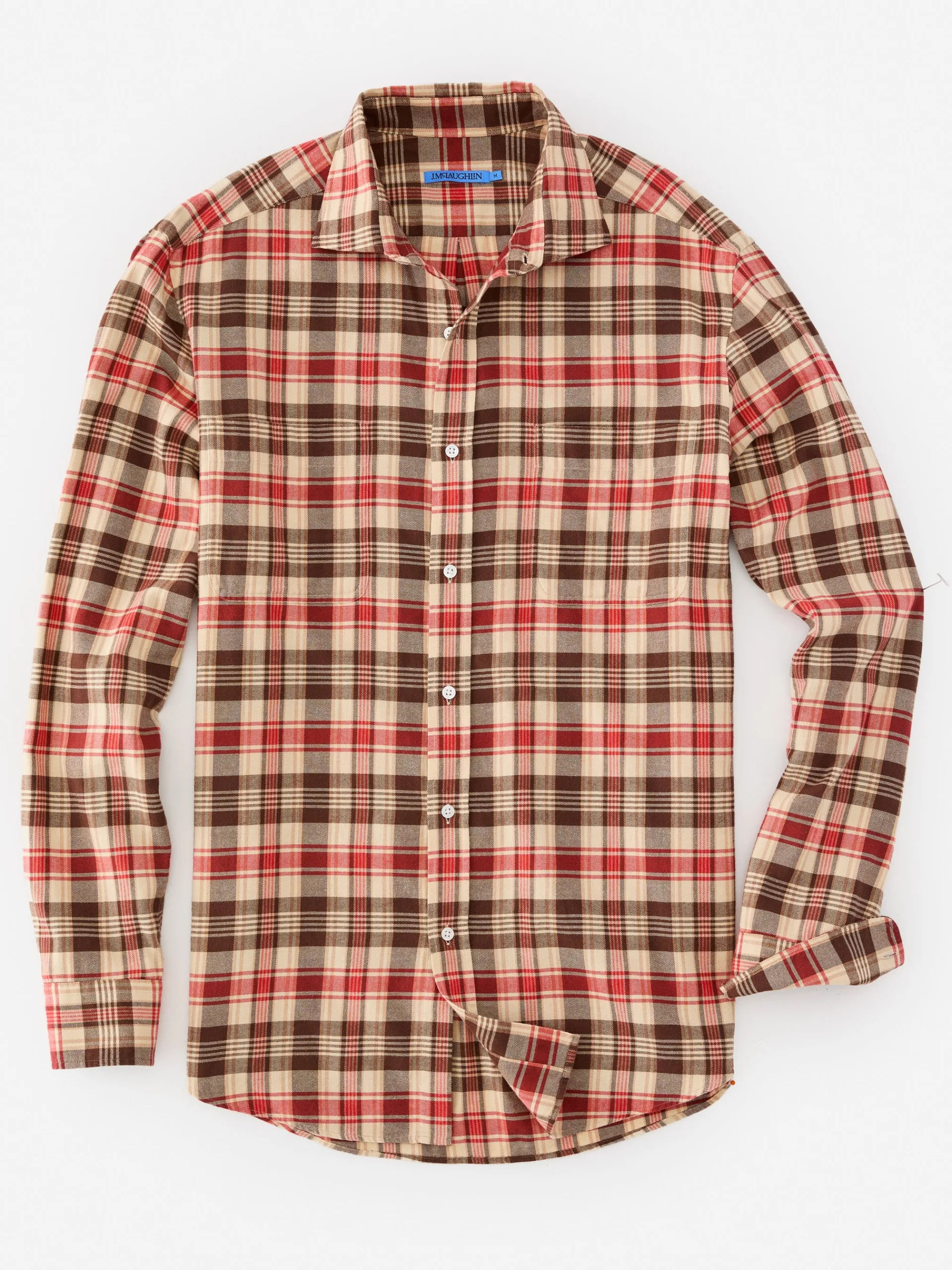 J.McLaughlin Dobson Classic Fit Flannel Shirt in Plaid Beige/Red Discount