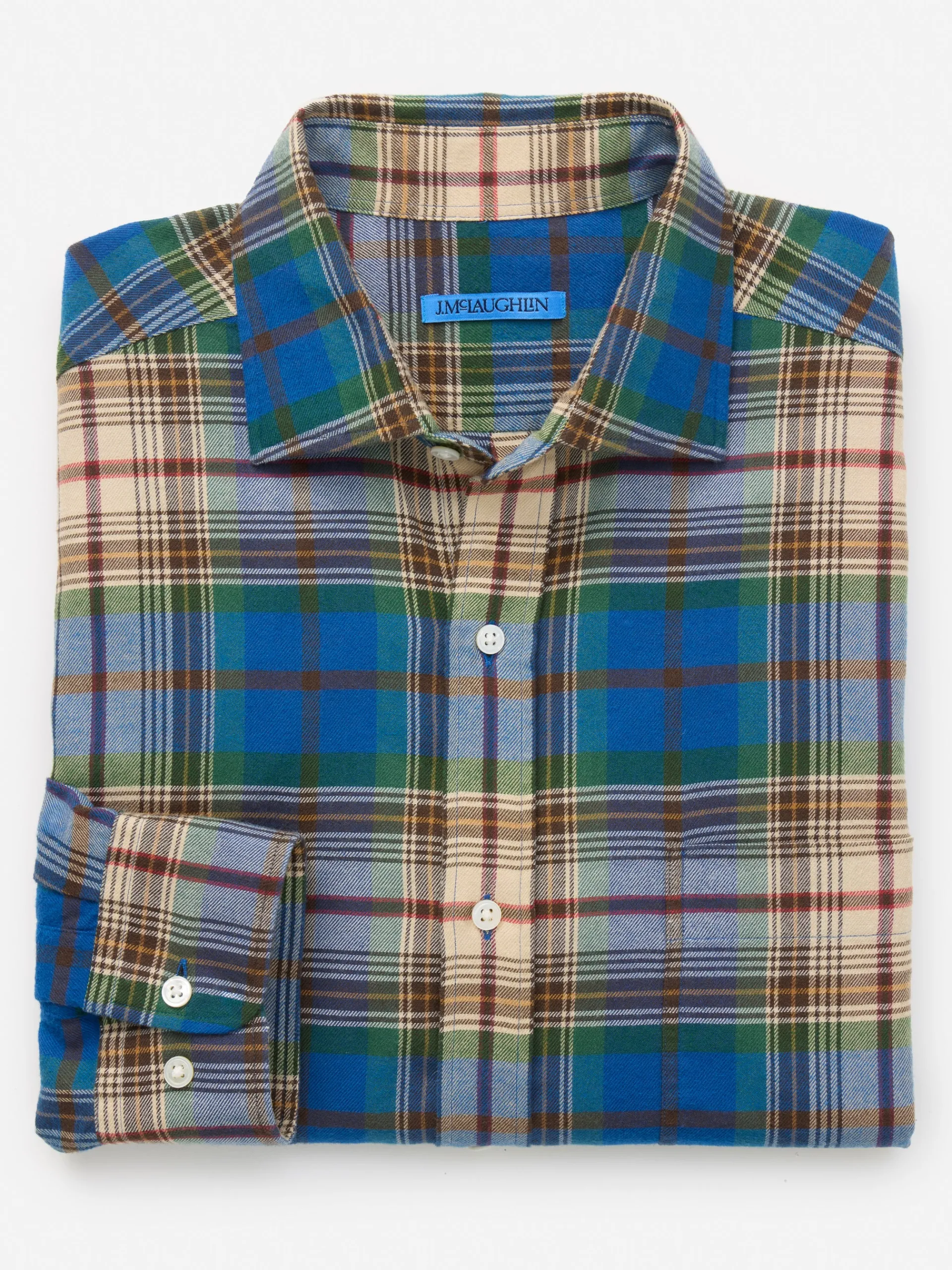 J.McLaughlin Dobson Classic Fit Flannel Shirt in Plaid Burgundy/Green/Blue Cheap