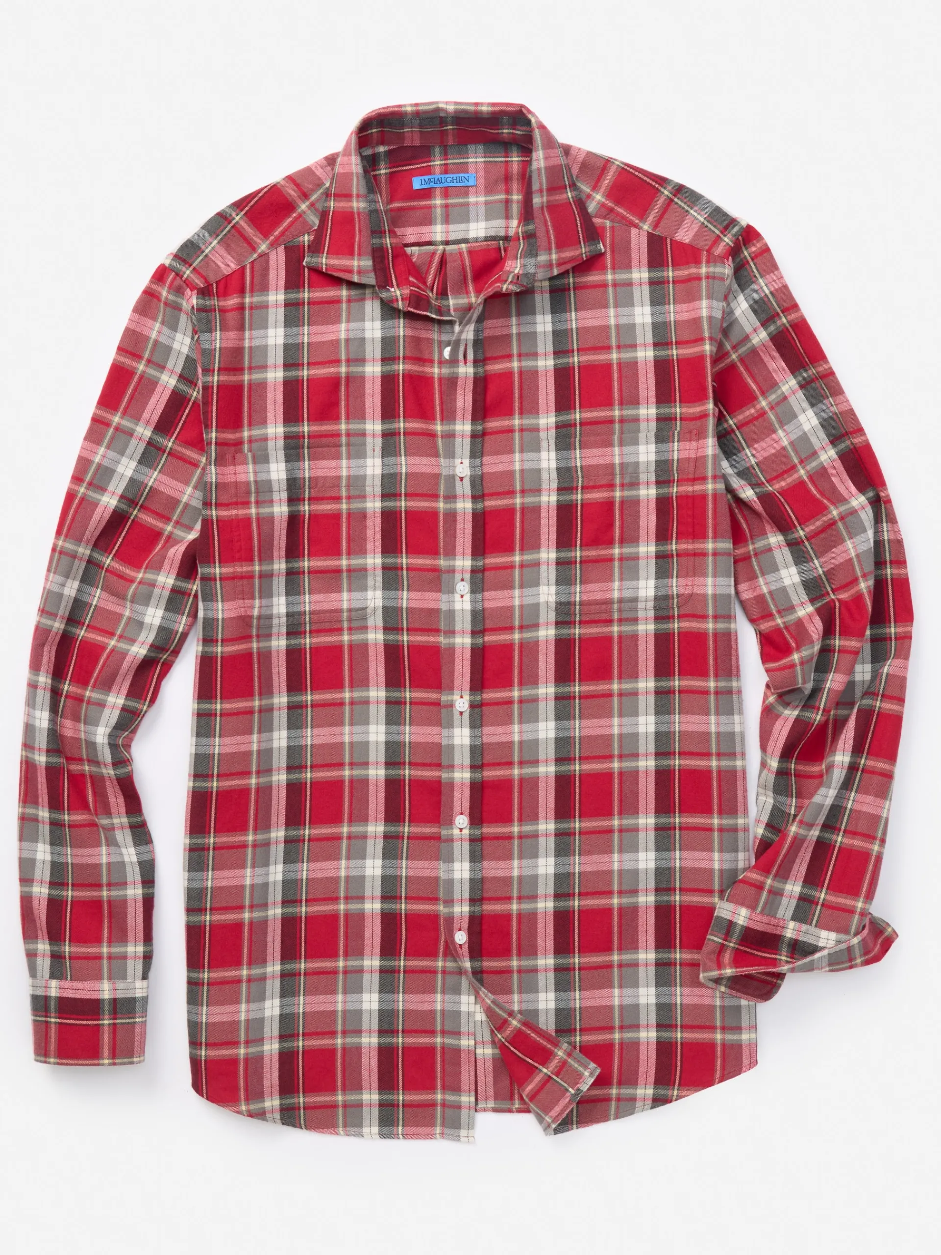 J.McLaughlin Dobson Classic Fit Flannel Shirt in Plaid Red/Black/White Clearance