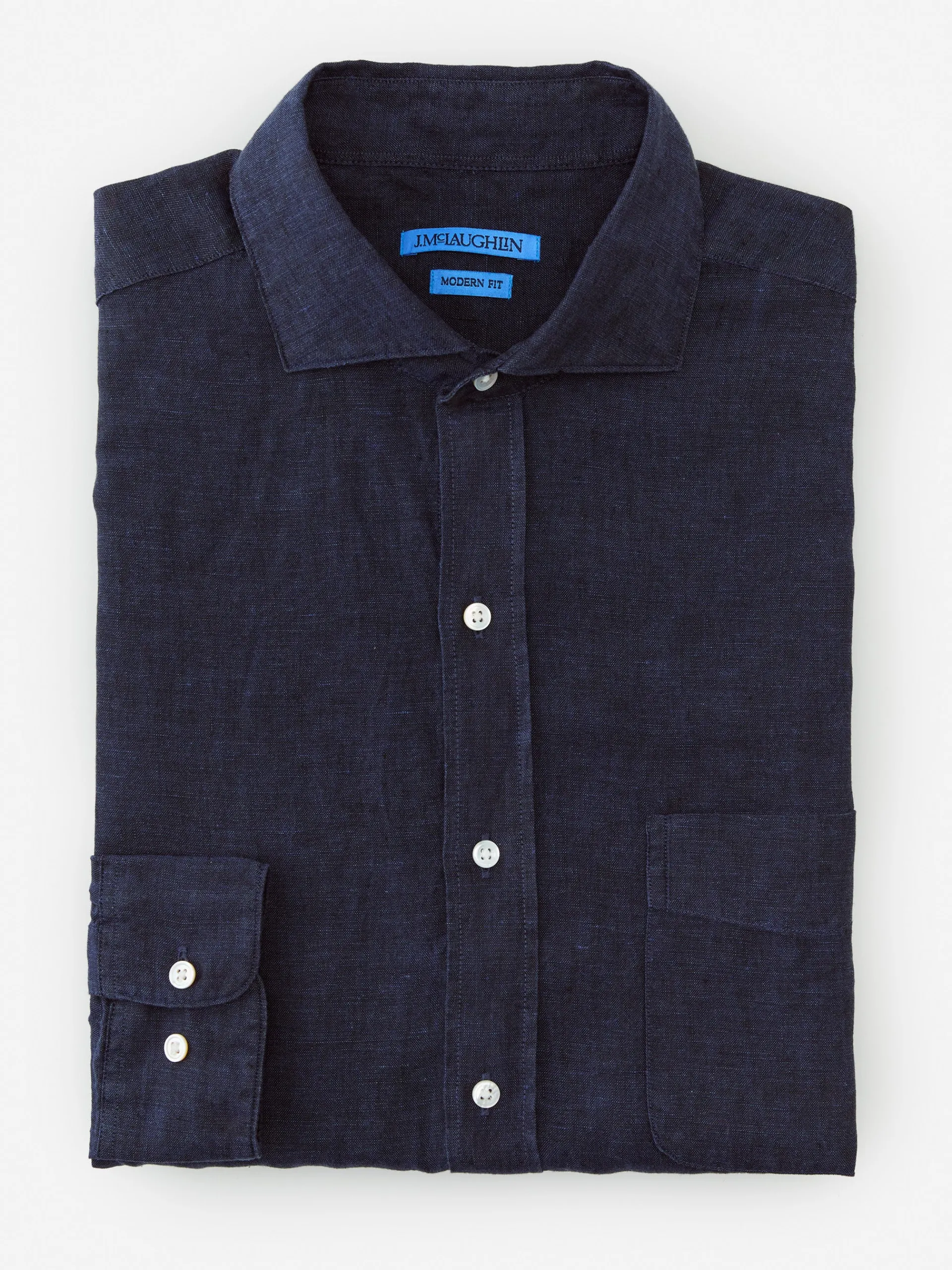 J.McLaughlin Drummond Modern Fit Linen Shirt Navy Online