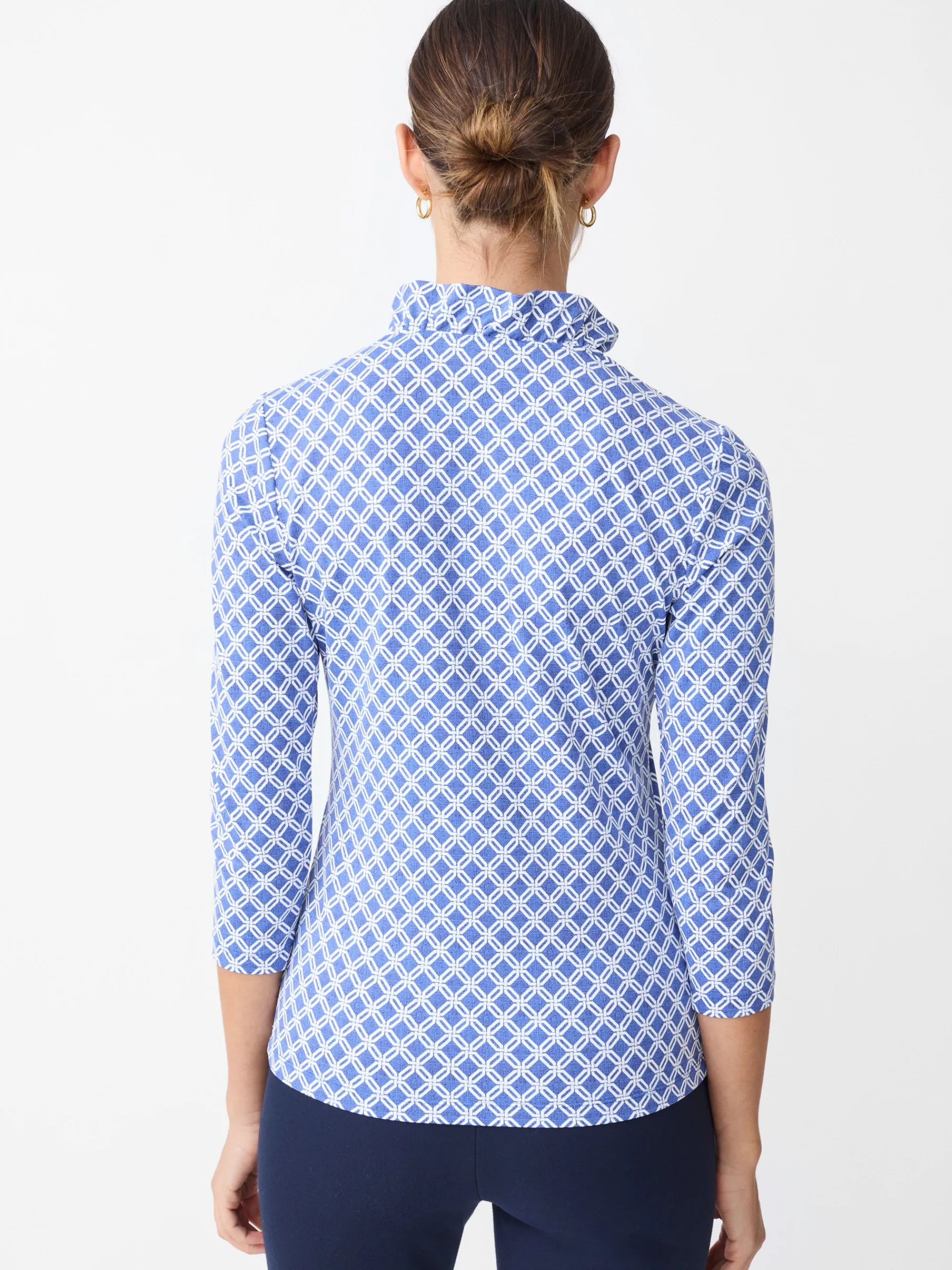 J.McLaughlin Durham Ruffle Top in Happy Hour DarkBlue/White Outlet