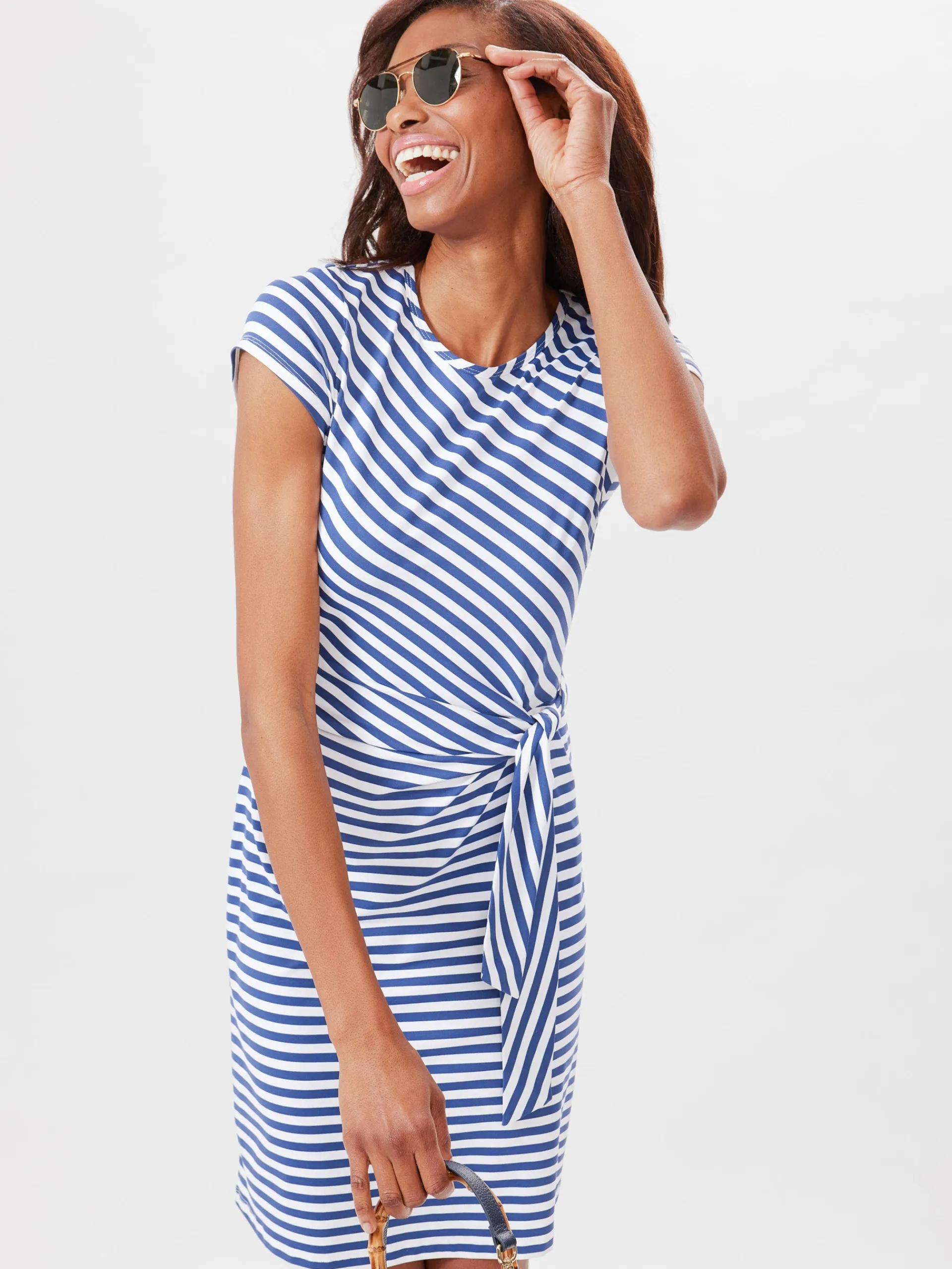 J.McLaughlin Elora Dress in Bangle Stripe White/LightNavy Shop