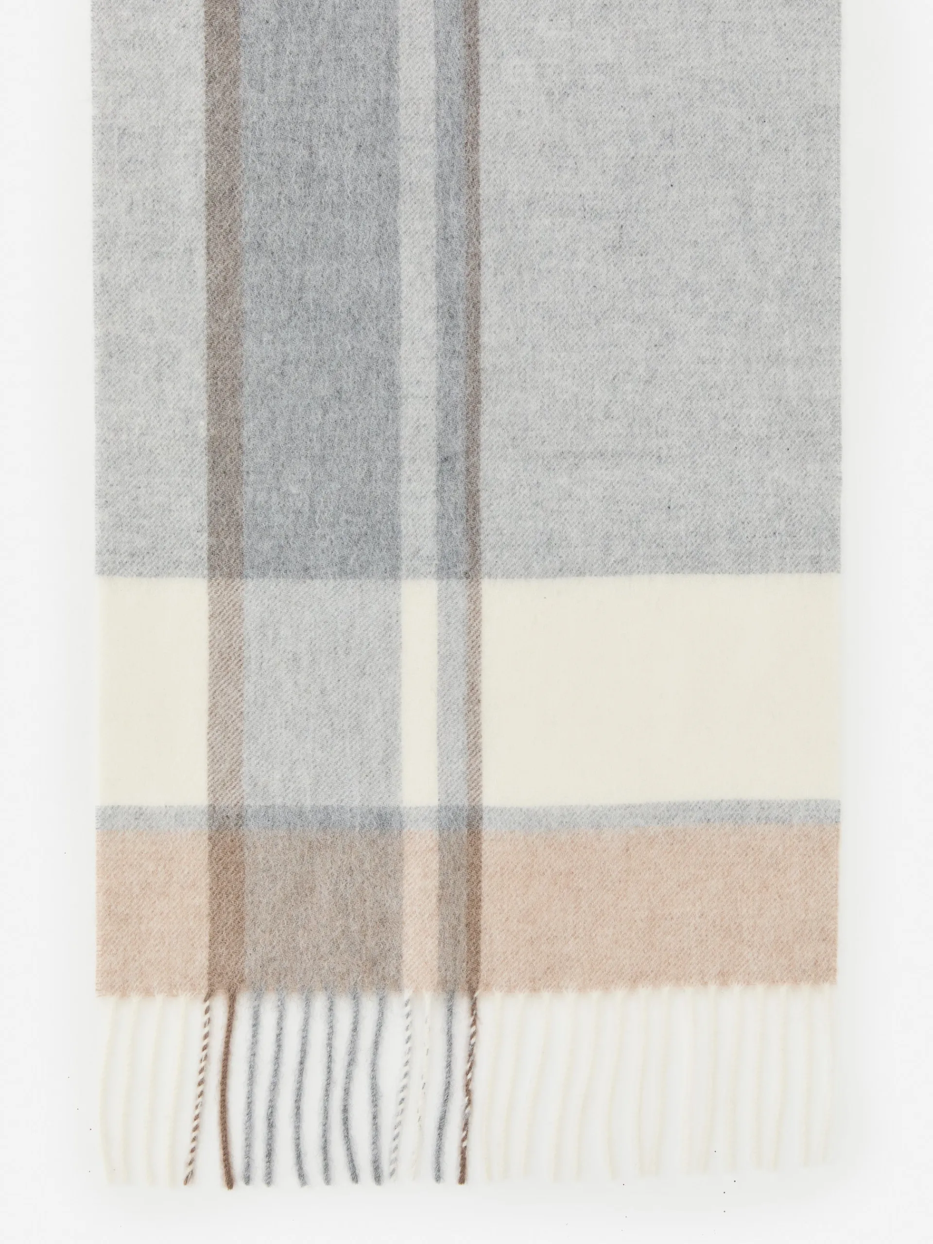 J.McLaughlin Fassa Cashmere Scarf in Plaid Gray/Oatmeal Sale