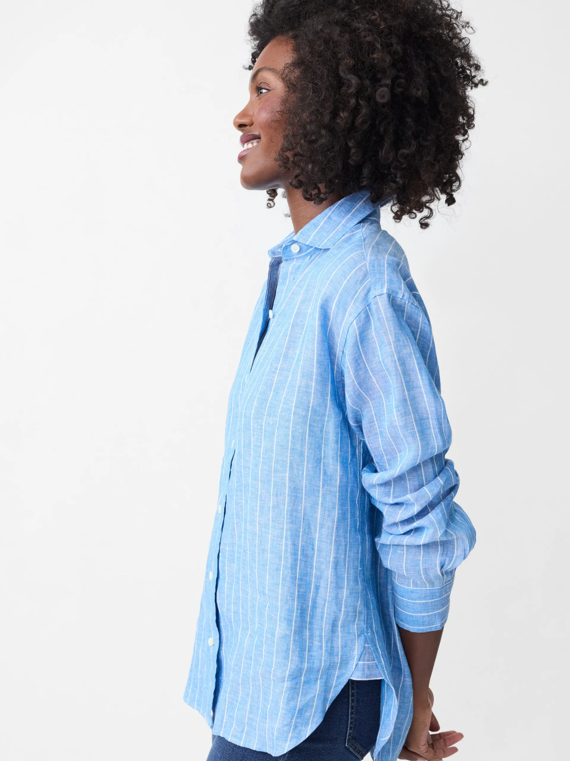 J.McLaughlin Finn Linen Shirt in Stripe Blue/White Discount