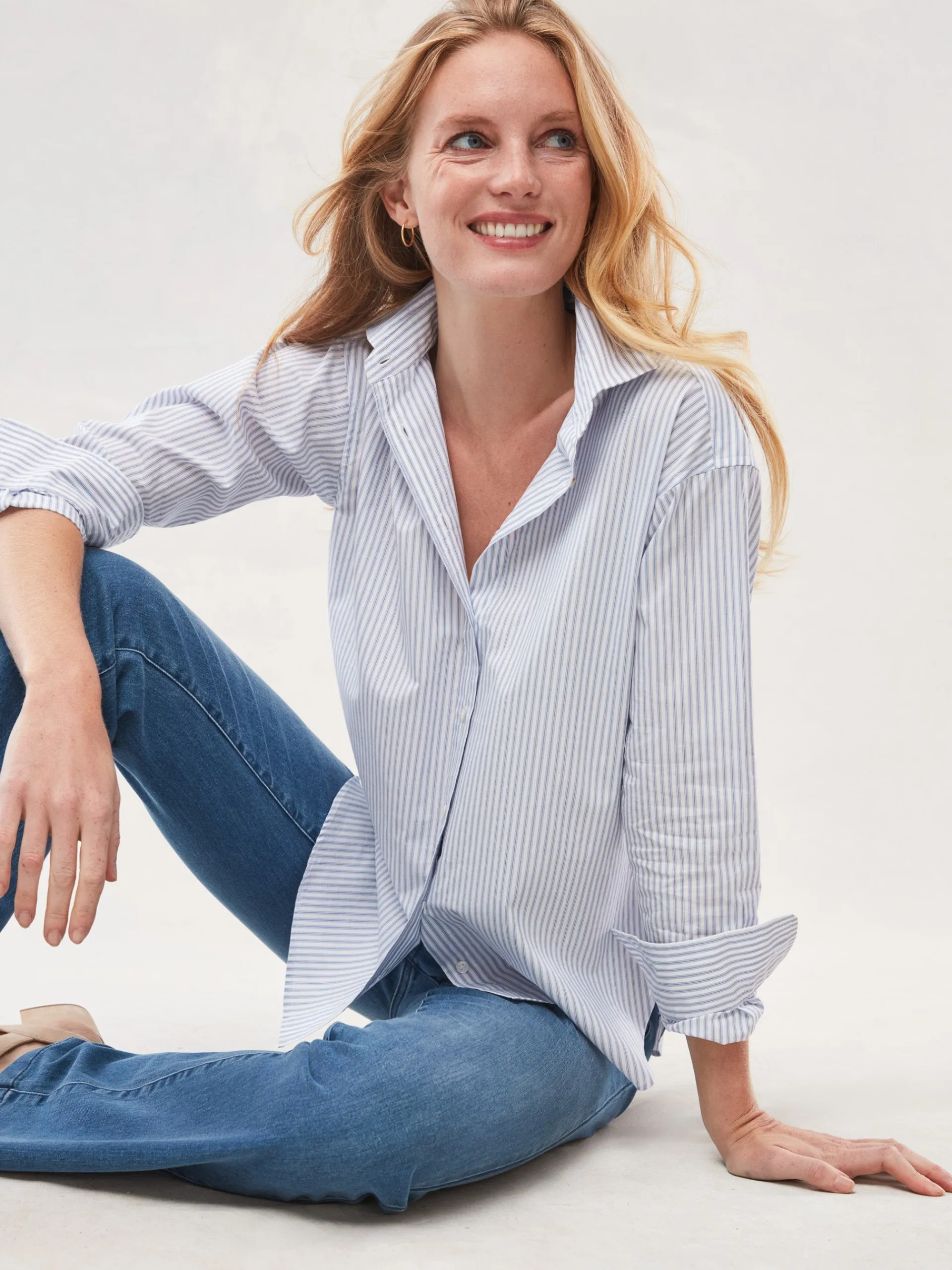 J.McLaughlin Finn Shirt in Stripe White/FrenchBlue Outlet