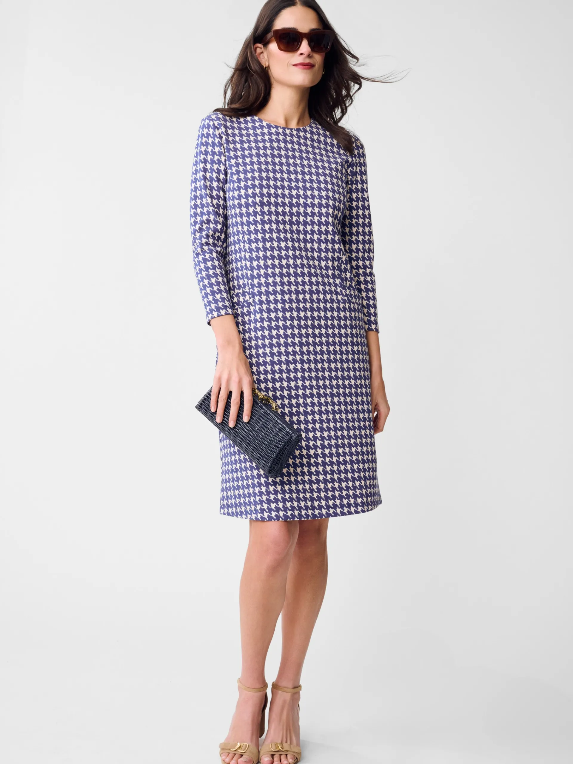 J.McLaughlin Georgiana Dress in Mini Paris Houndstooth Navy/Cream Sale