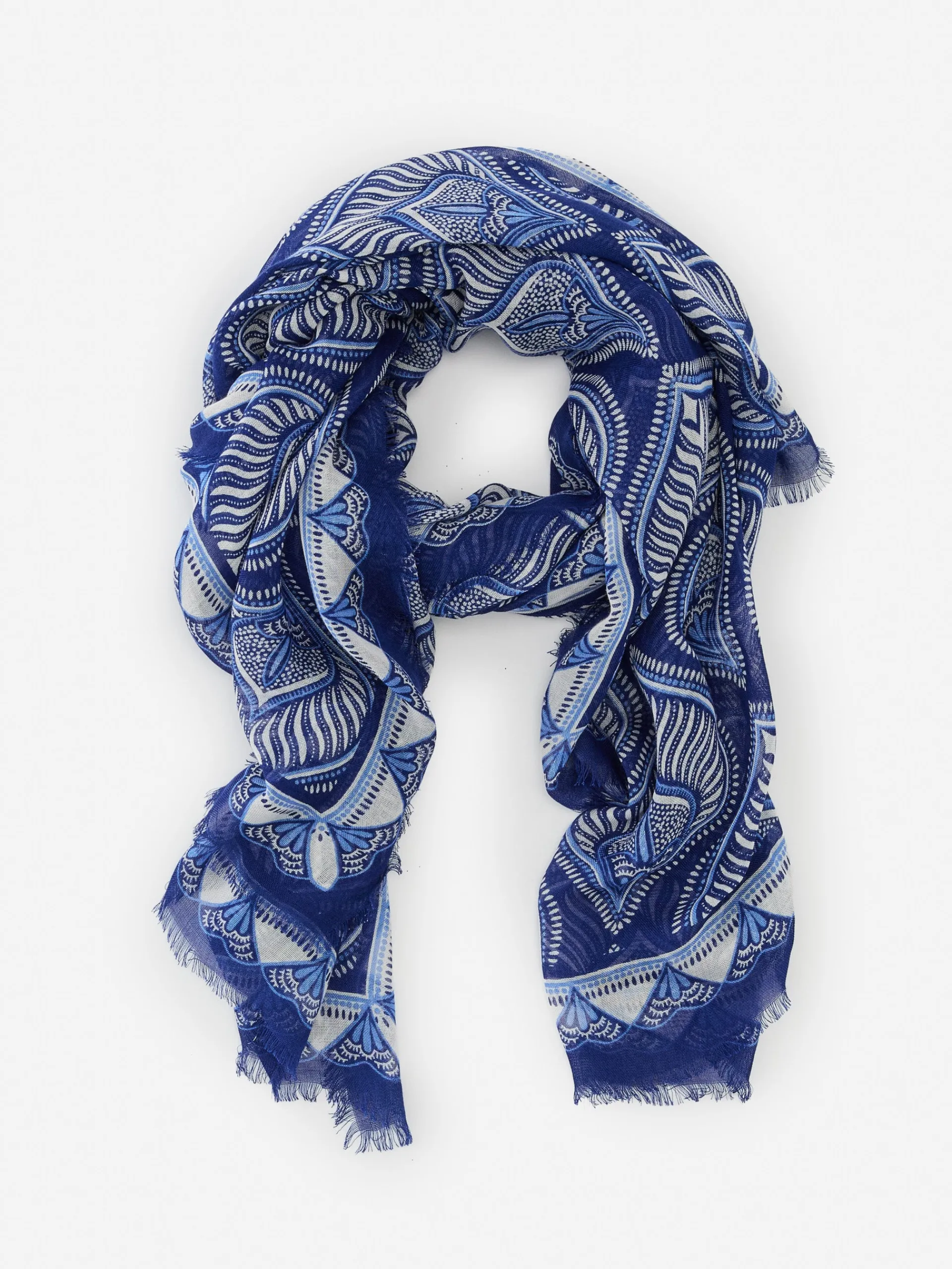 J.McLaughlin Giselle Scarf in Neo Tangier Border Blue/OffWhite Outlet