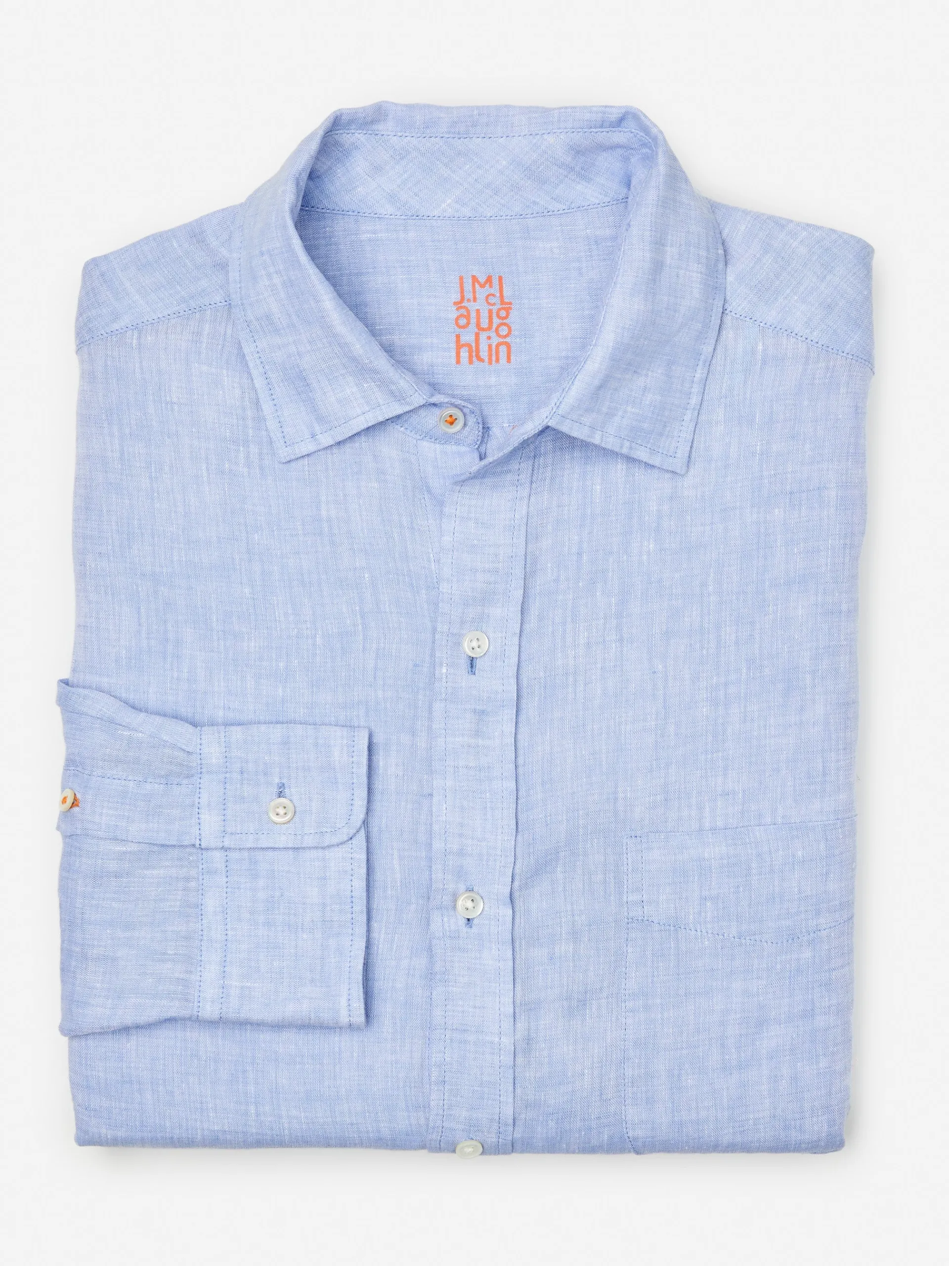 J.McLaughlin Gramercy Classic Fit Linen Shirt LightDenimBlue Best Sale