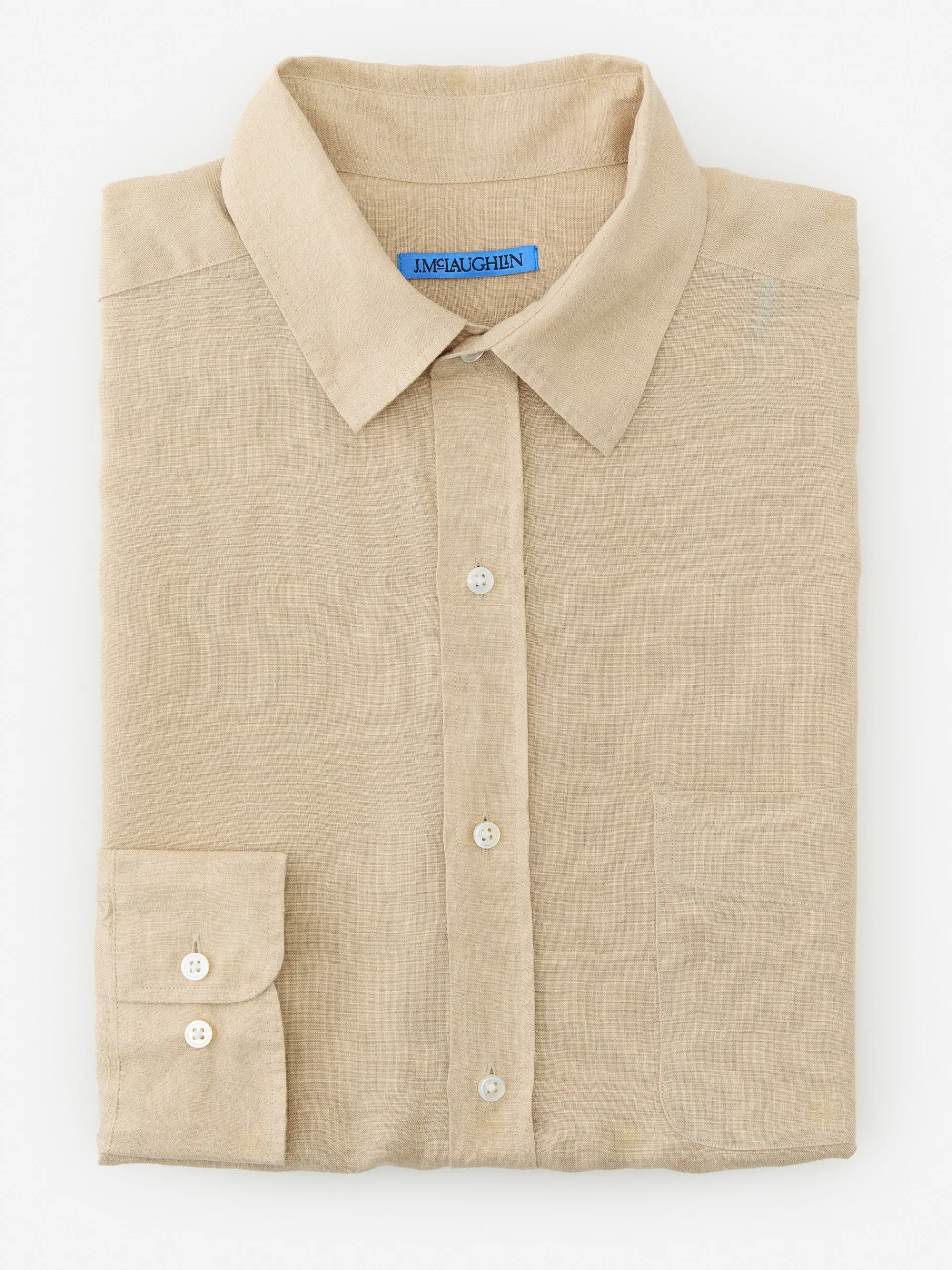 J.McLaughlin Gramercy Classic Fit Linen Shirt Khaki Outlet